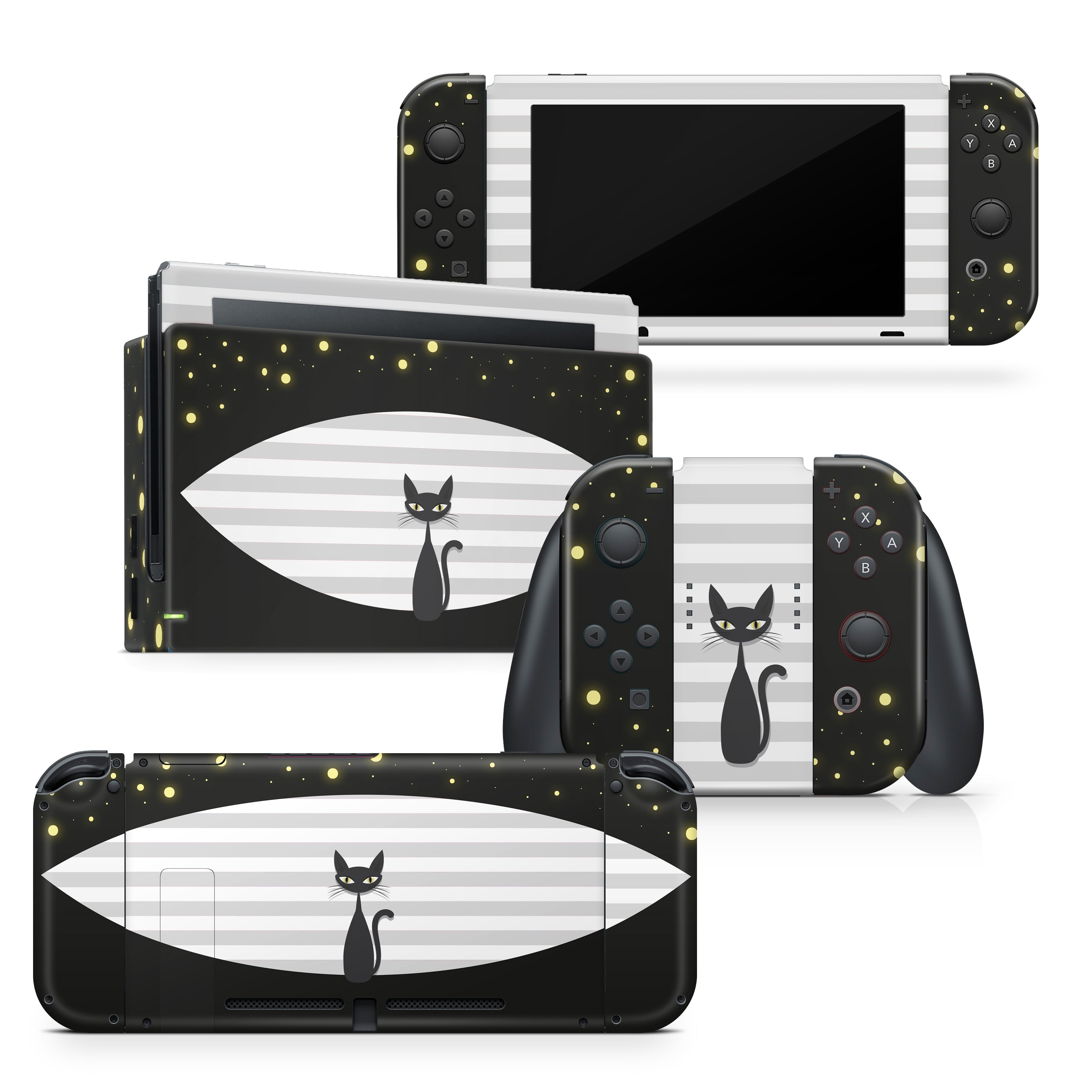 TACKY DESIGN Black Cat Nintendo Switch Skin Wrap | Pet - Themed 3M Vinyl Full Cover - Tackydesign