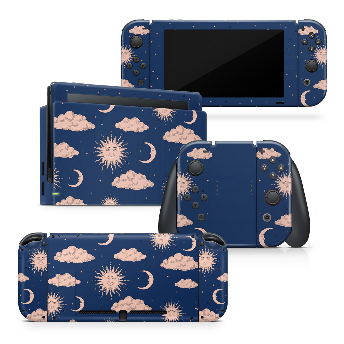 TACKY DESIGN Blue Nintendo Switch Skin Wrap | Clouds, Moon, and Sun 3M Vinyl Cover - Tackydesign