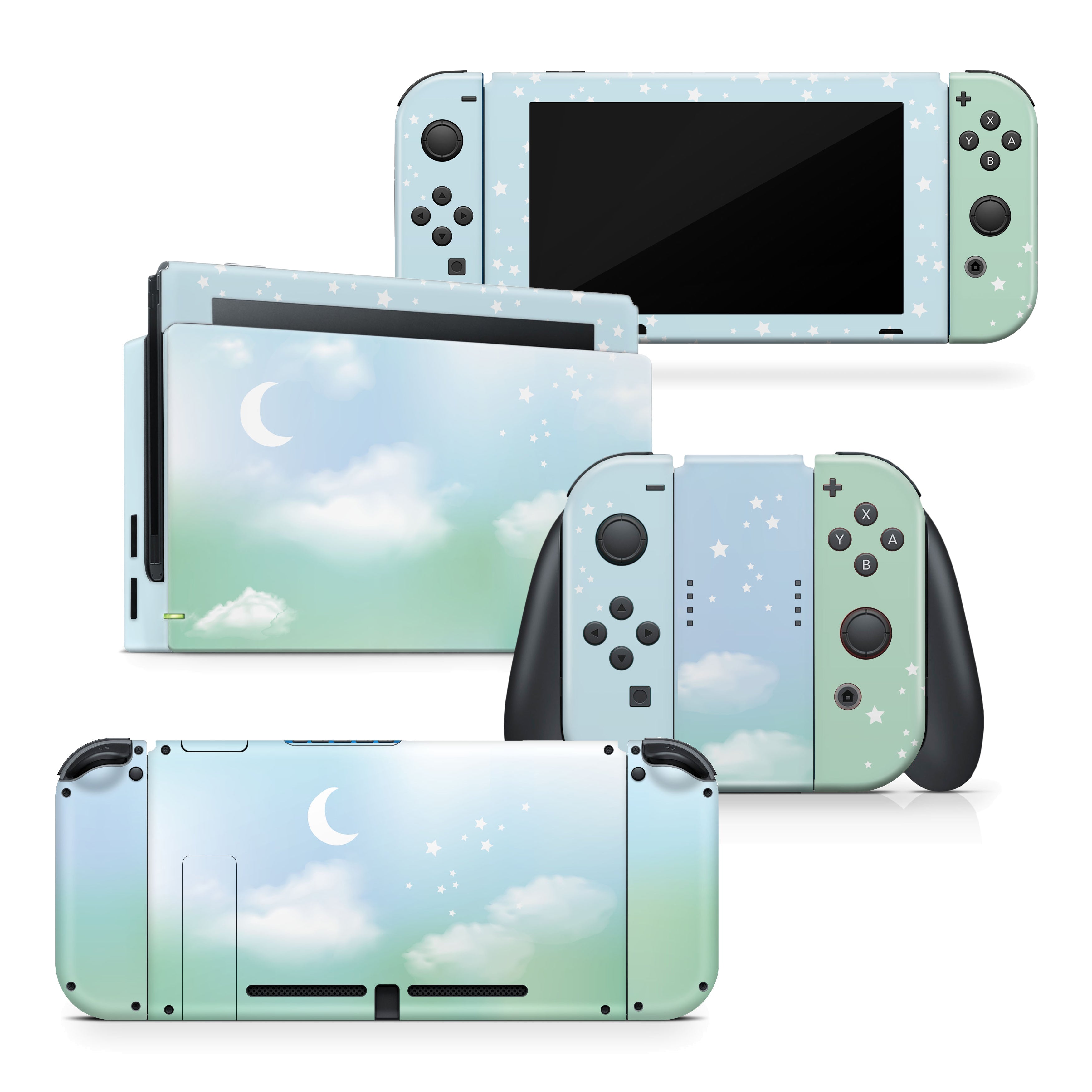 TACKY DESIGN Cloud Nintendo Switch Skin Wrap | Pastel Green Sky 3M Vinyl Full Cover - Tackydesign