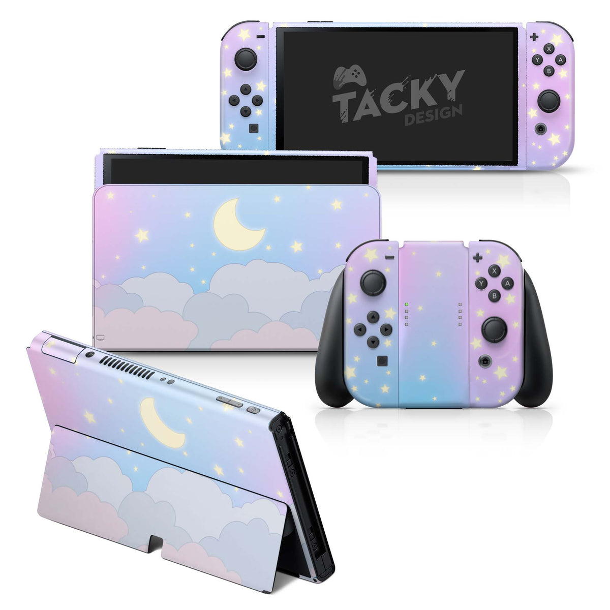 TACKY DESIGN Clouds Nintendo Switch OLED Skin Wrap | Moon Blue Pastel 3M Vinyl Full Cover - Tackydesign