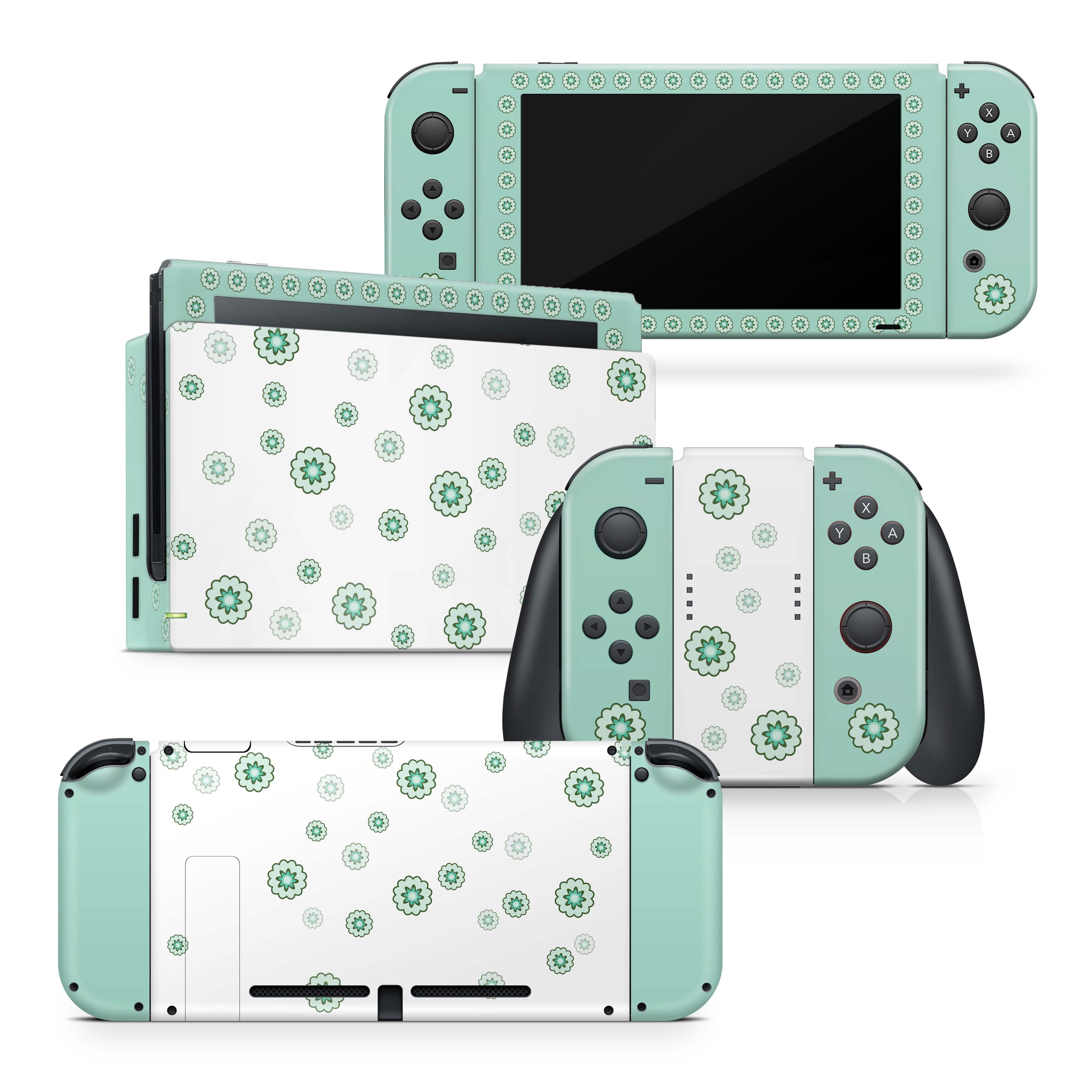 TACKY DESIGN Floral Nintendo Switch Skin Wrap | Green Pastel 3M Vinyl Cover - Tackydesign