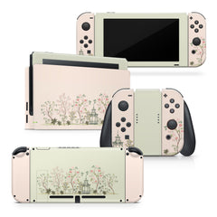 TACKY DESIGN Green & Cream Nintendo Switch Skin Wrap | Cherry Blossom 3M Vinyl Full Cover - Tackydesign