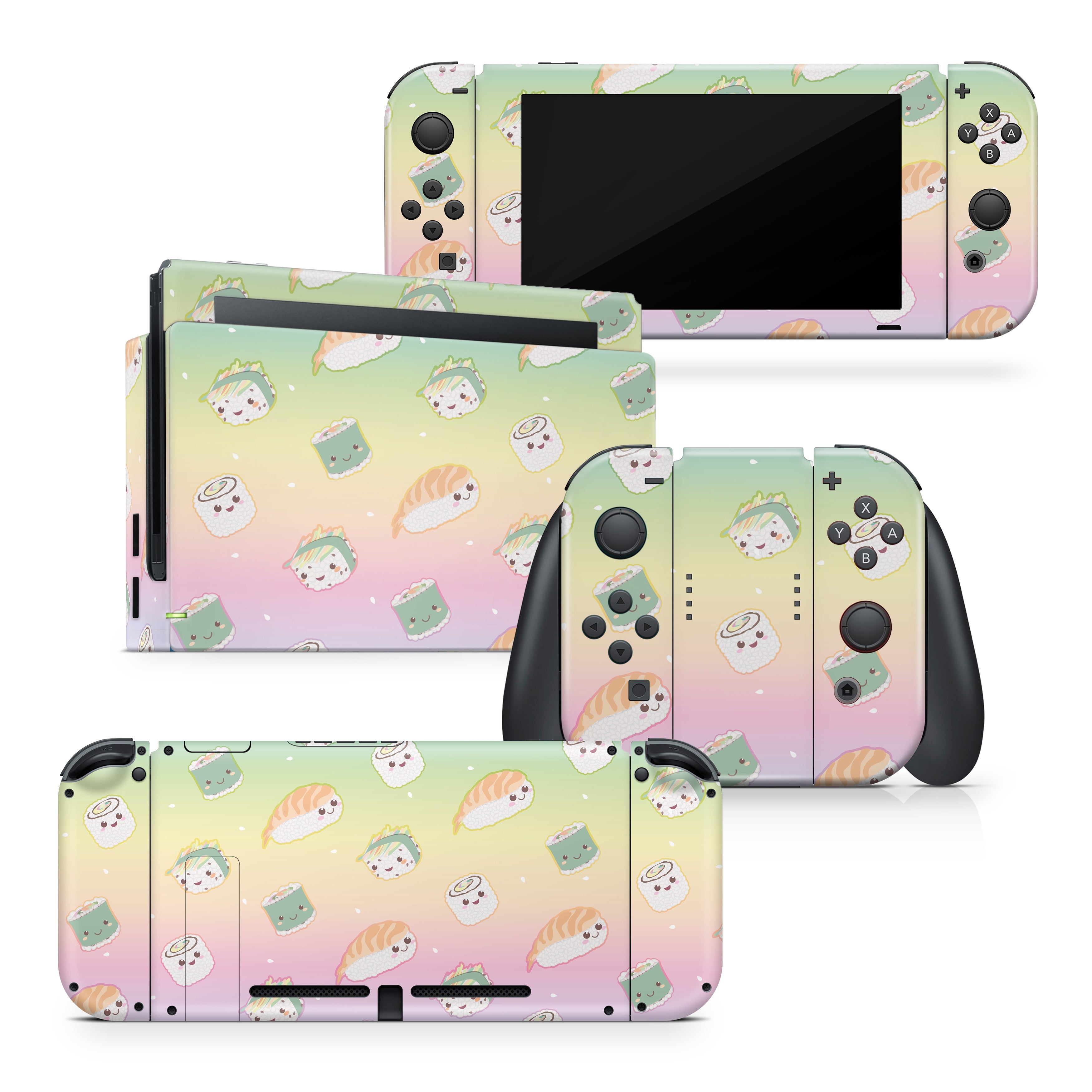 TACKY DESIGN Kawaii Sushi Nintendo Switch Skin Wrap | Pastel Pink 3M Vinyl Full Cover - Tackydesign