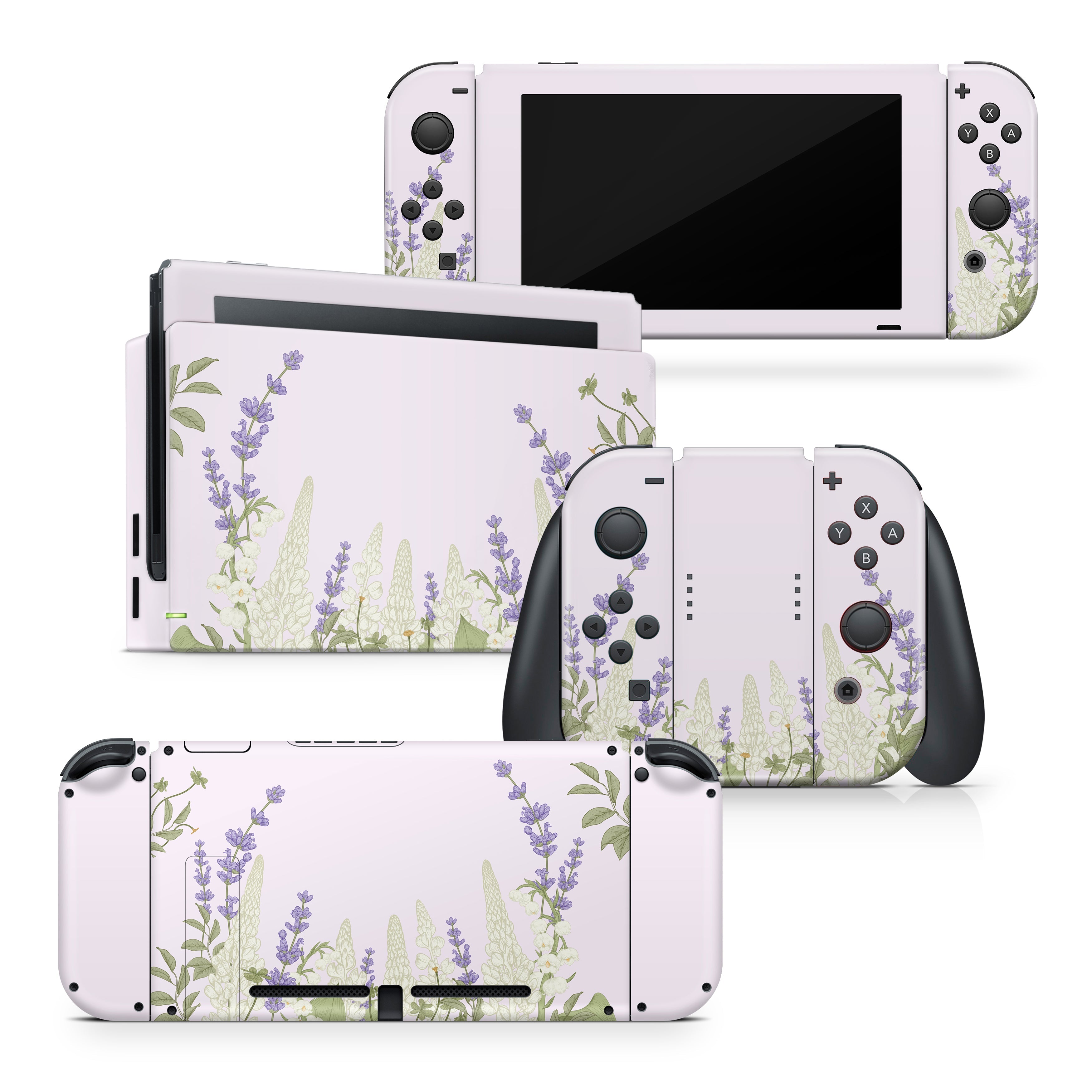 TACKY DESIGN Lavender Nintendo Switch Skin Wrap | Lupine Kawaii 3M Vinyl Full Cover Decal Sticker - Tackydesign