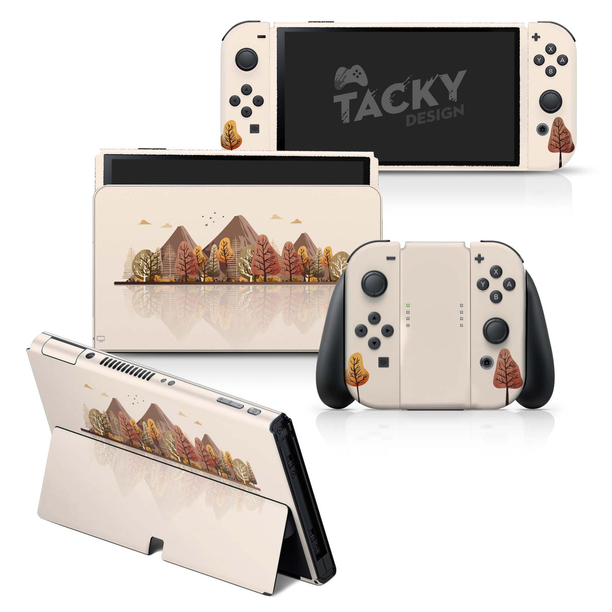 TACKY DESIGN Mountains Nintendo Switch OLED Skin Wrap | Cute Beige 3M Vinyl Full Cover - Tackydesign