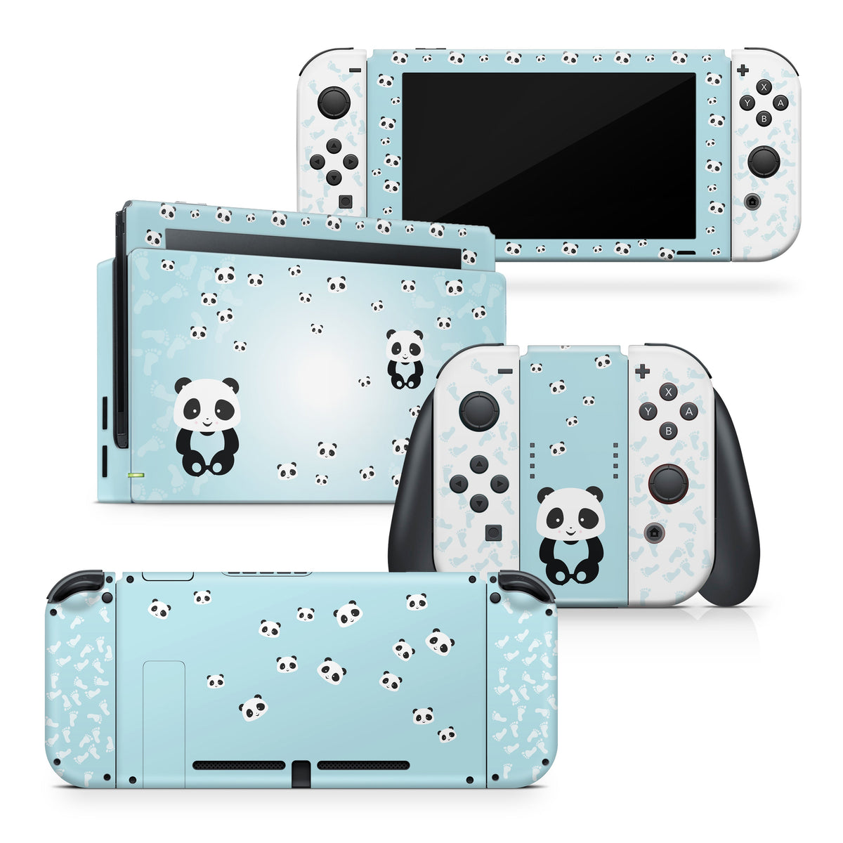 TACKY DESIGN Panda Nintendo Switch Skin Wrap | Pale Blue 3M Vinyl Cover - Tackydesign