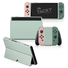 TACKY DESIGN Pastel Green Nintendo Switch OLED Skin Wrap | Retro Colorwave Color Blocking 3M Vinyl Full Cover - Tackydesign