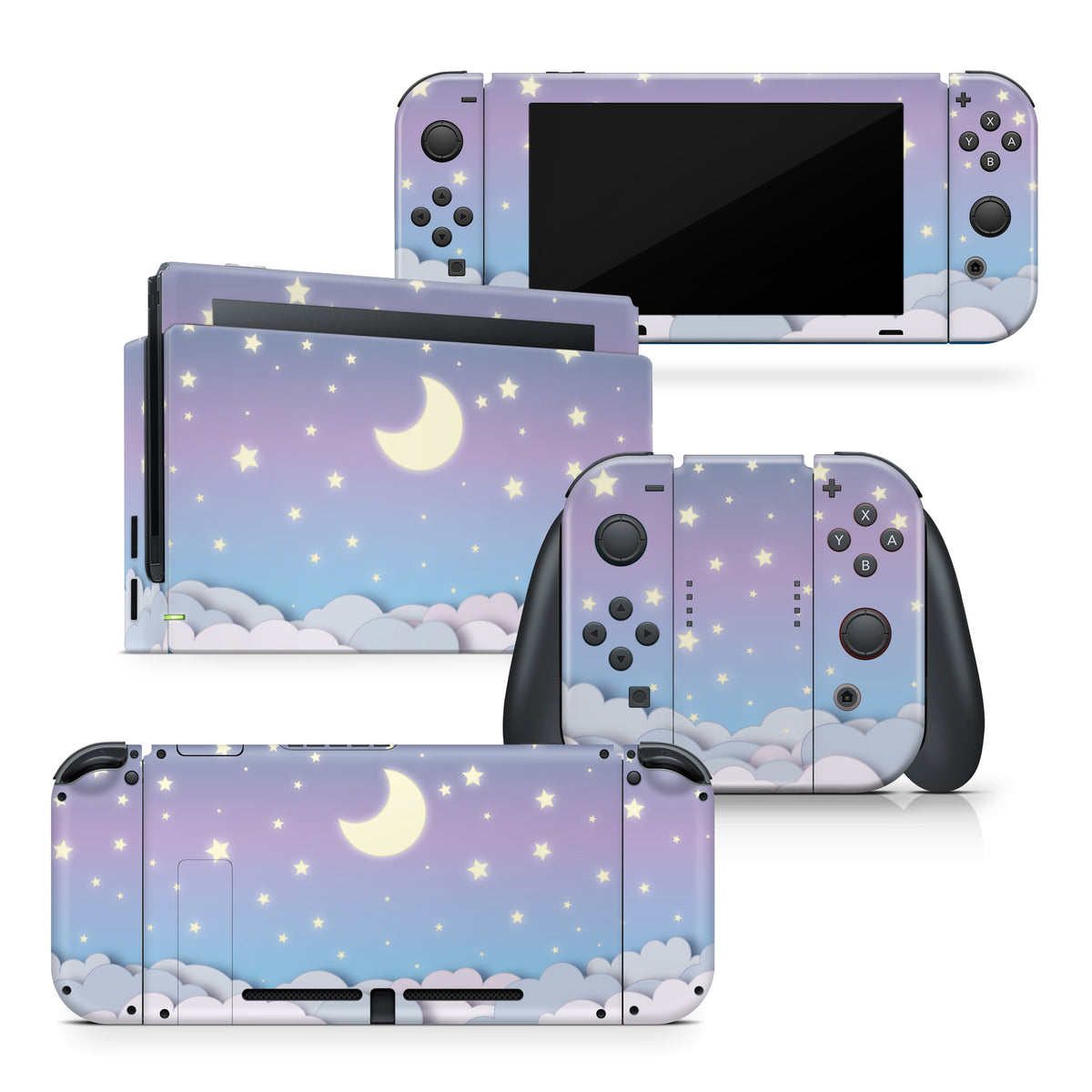 TACKY DESIGN Purple Clouds Nintendo Switch Skin Wrap | Blue Sky and Moon 3M Vinyl Full Cover - Tackydesign