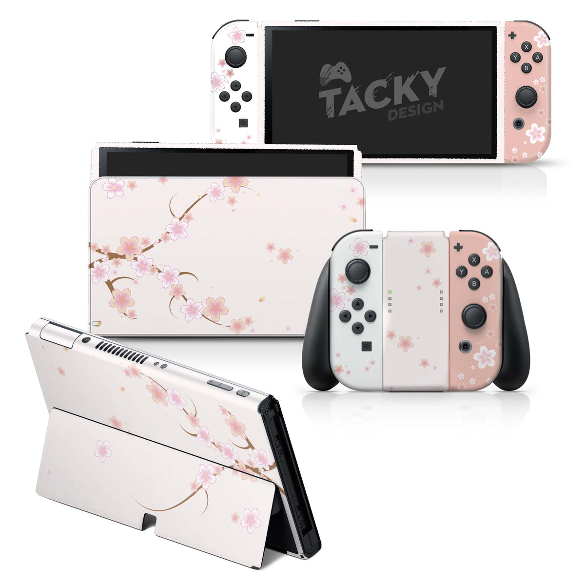 TACKY DESIGN Sakura Nintendo Switch OLED Skin Wrap | Cherry Blossom 3M Vinyl Full Cover - Tackydesign