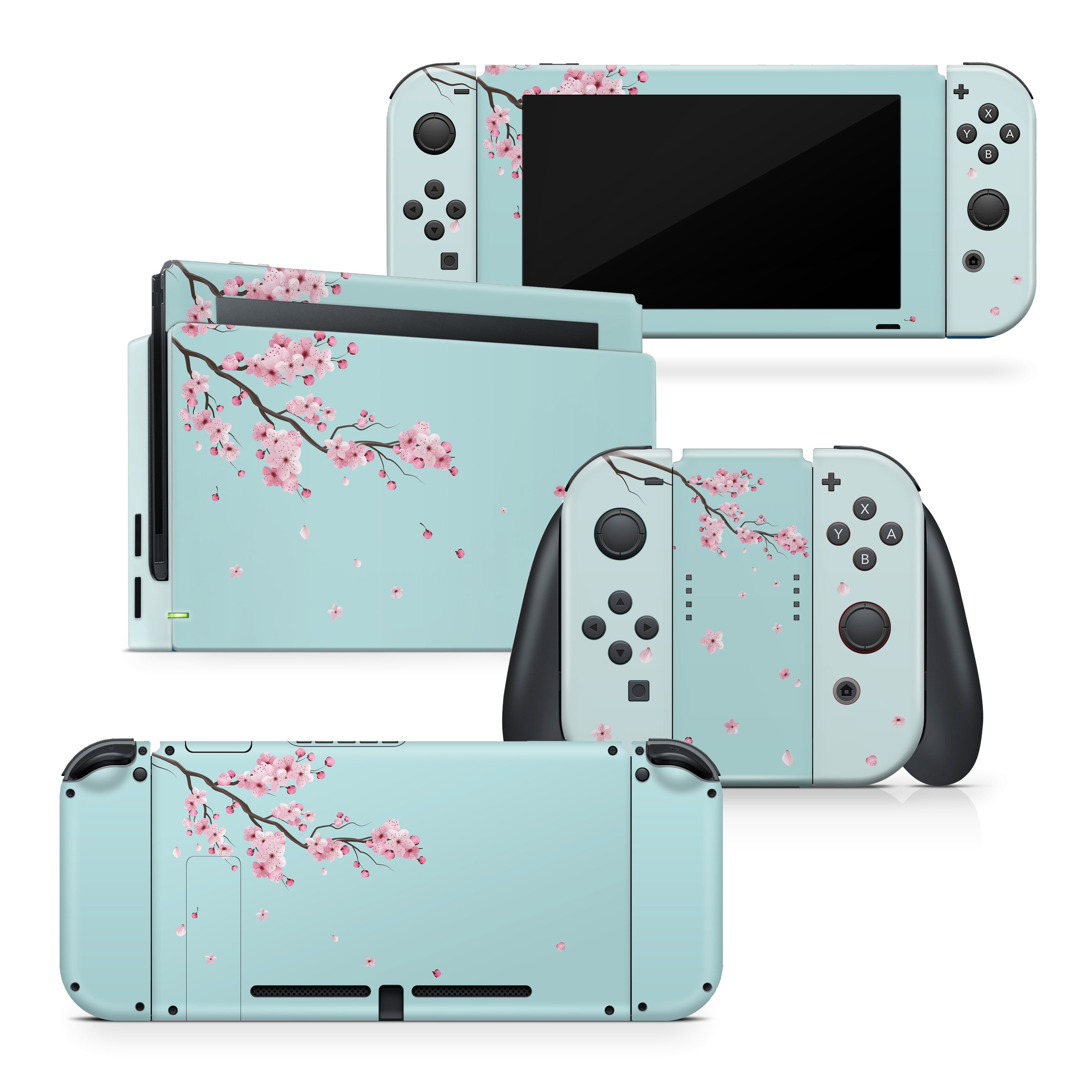 TACKY DESIGN Saura Cherry Blossoms Nintendo Switch Skin Wrap | Blue Floral 3M Vinyl Full Cover - Tackydesign