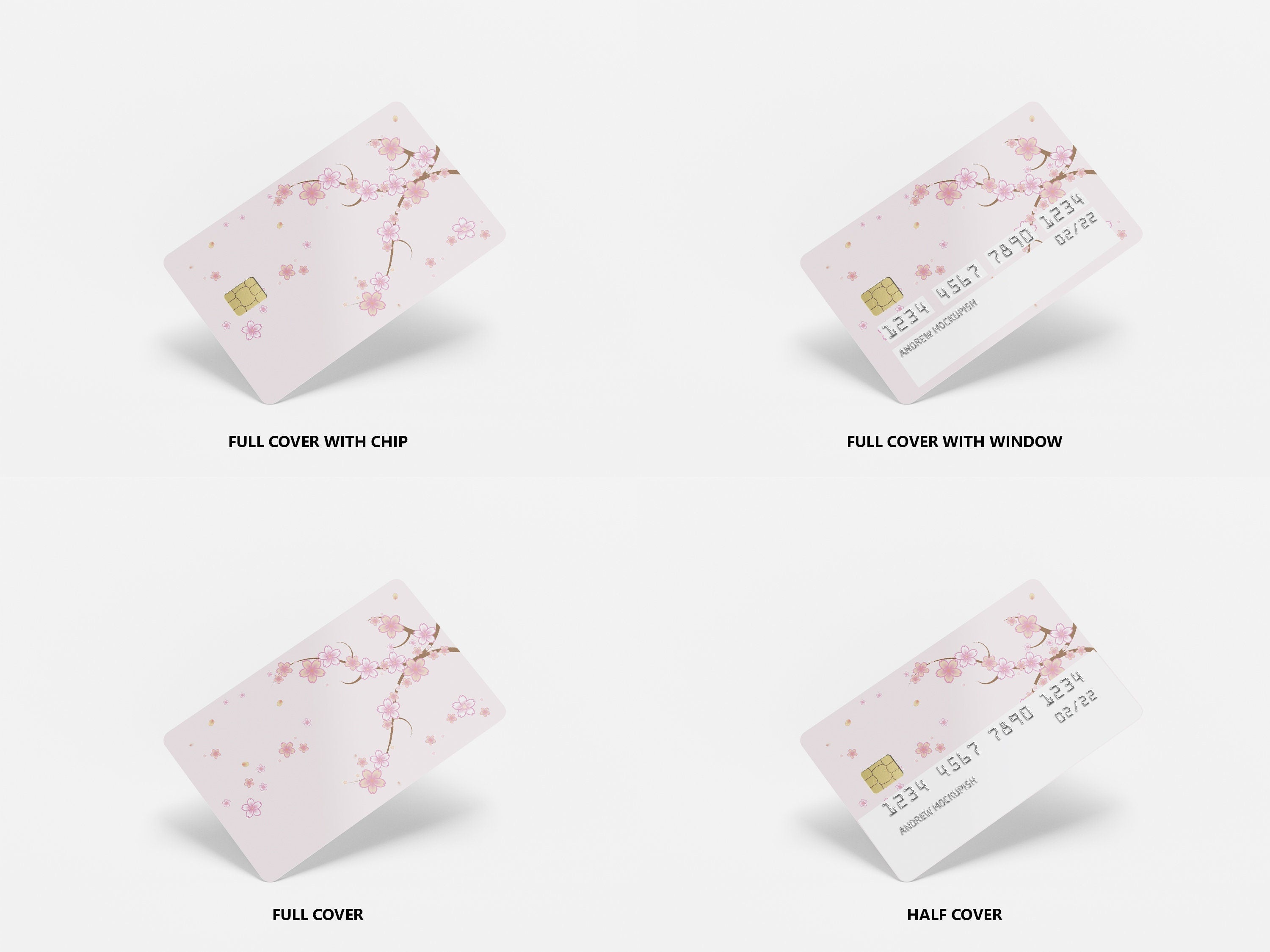 4PCS Credit Card Skin Sakura, Includes 4 variations, Debit Card Stickers cherry blossom 3M Vinyl Waterproof, Bubble - Free Installation, - Tackydesign