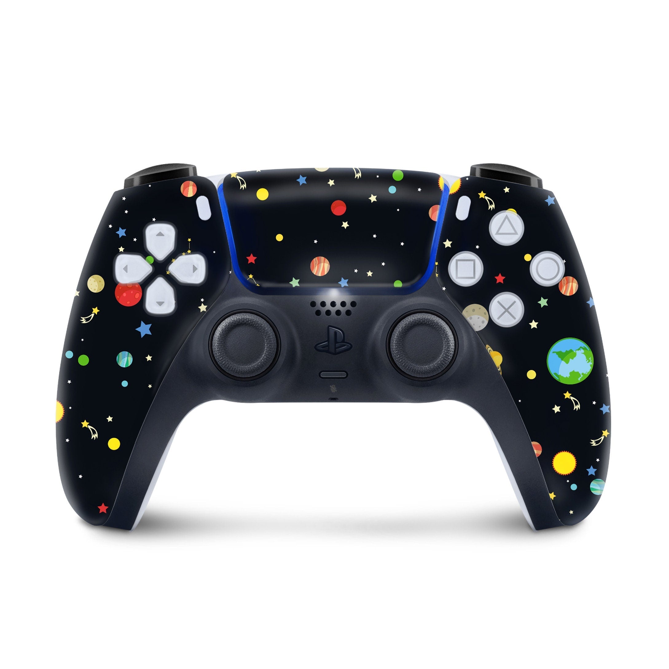 Black Ps5 skin galaxy, Sony Playstation 5 controller skin Planets, Vinyl 3m stickers Full wrap cover - Tackydesign