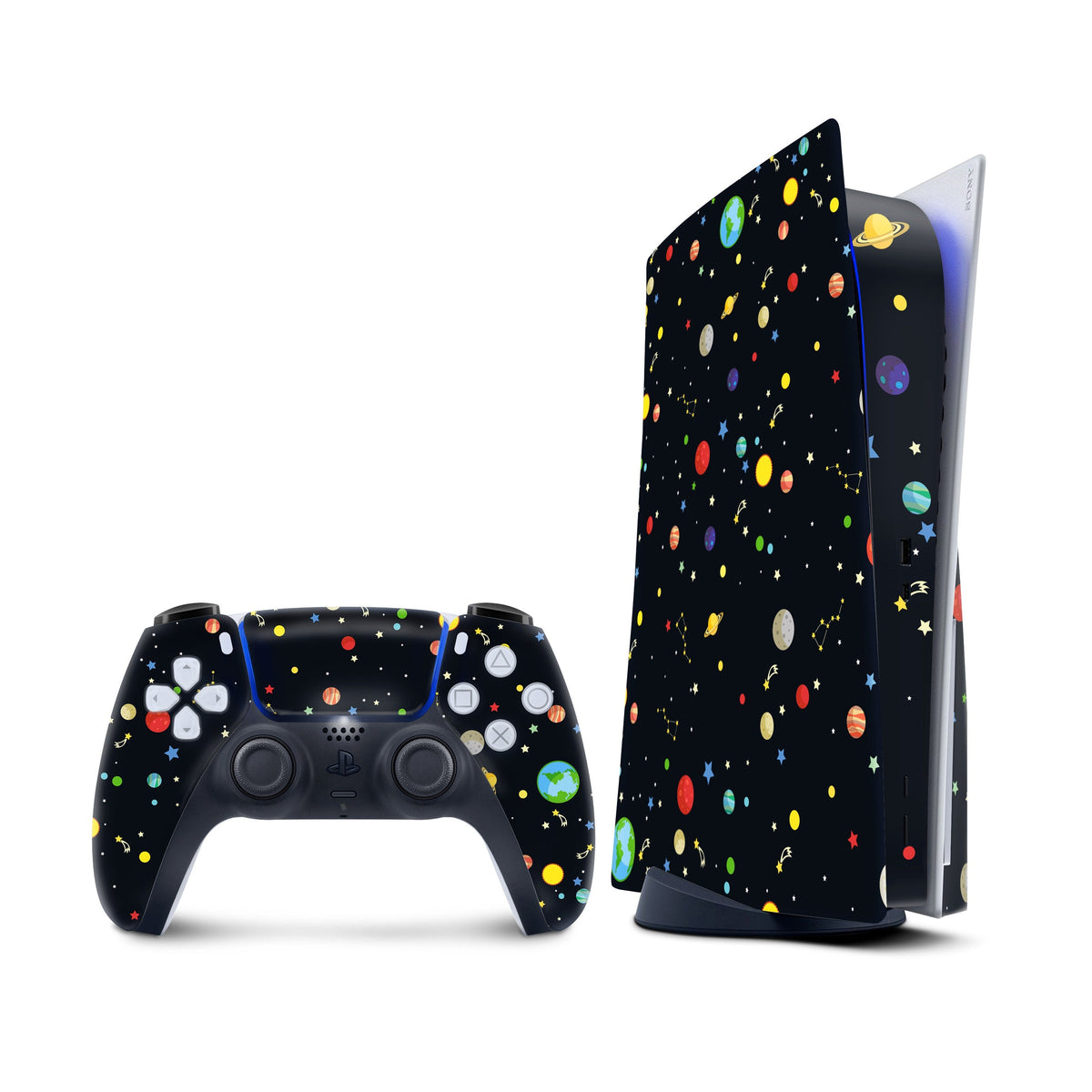 Black Ps5 skin galaxy, Sony Playstation 5 controller skin Planets, Vinyl 3m stickers Full wrap cover - Tackydesign