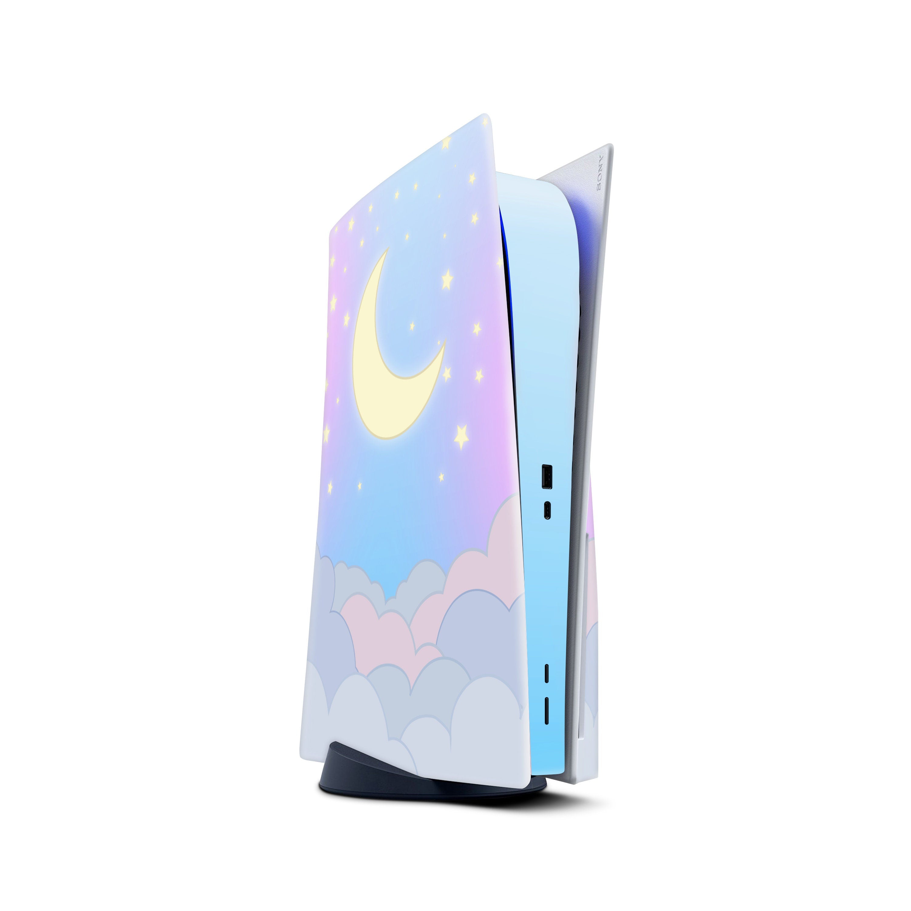 Blue Ps5 skin Clouds, Pink Playstation 5 controller skin Moon, Vinyl 3m stickers Full wrap cover - Tackydesign