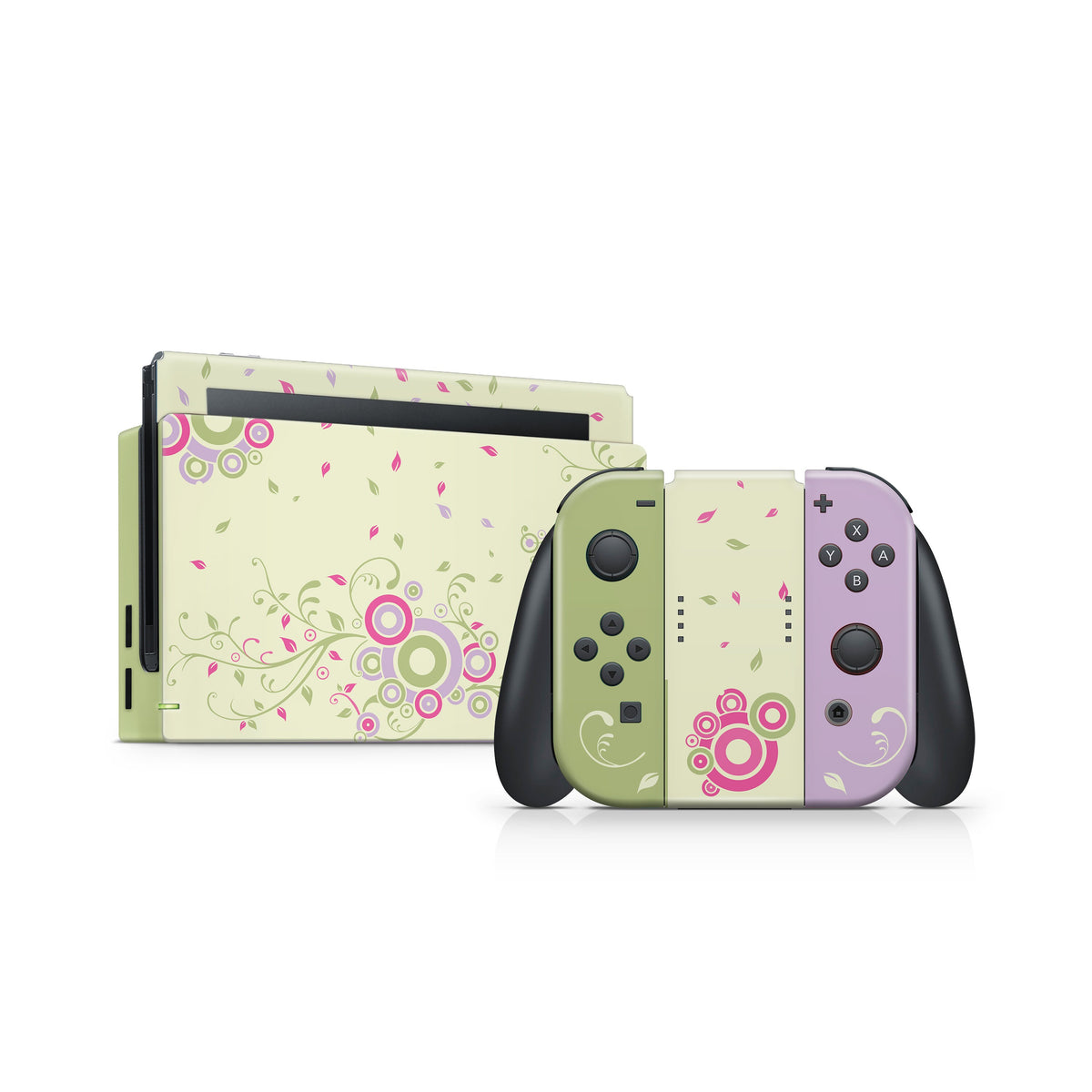 TACKY DESIGN Floral Green and Purple Nintendo Switch Skin Wrap | 3M Vinyl Full Cover