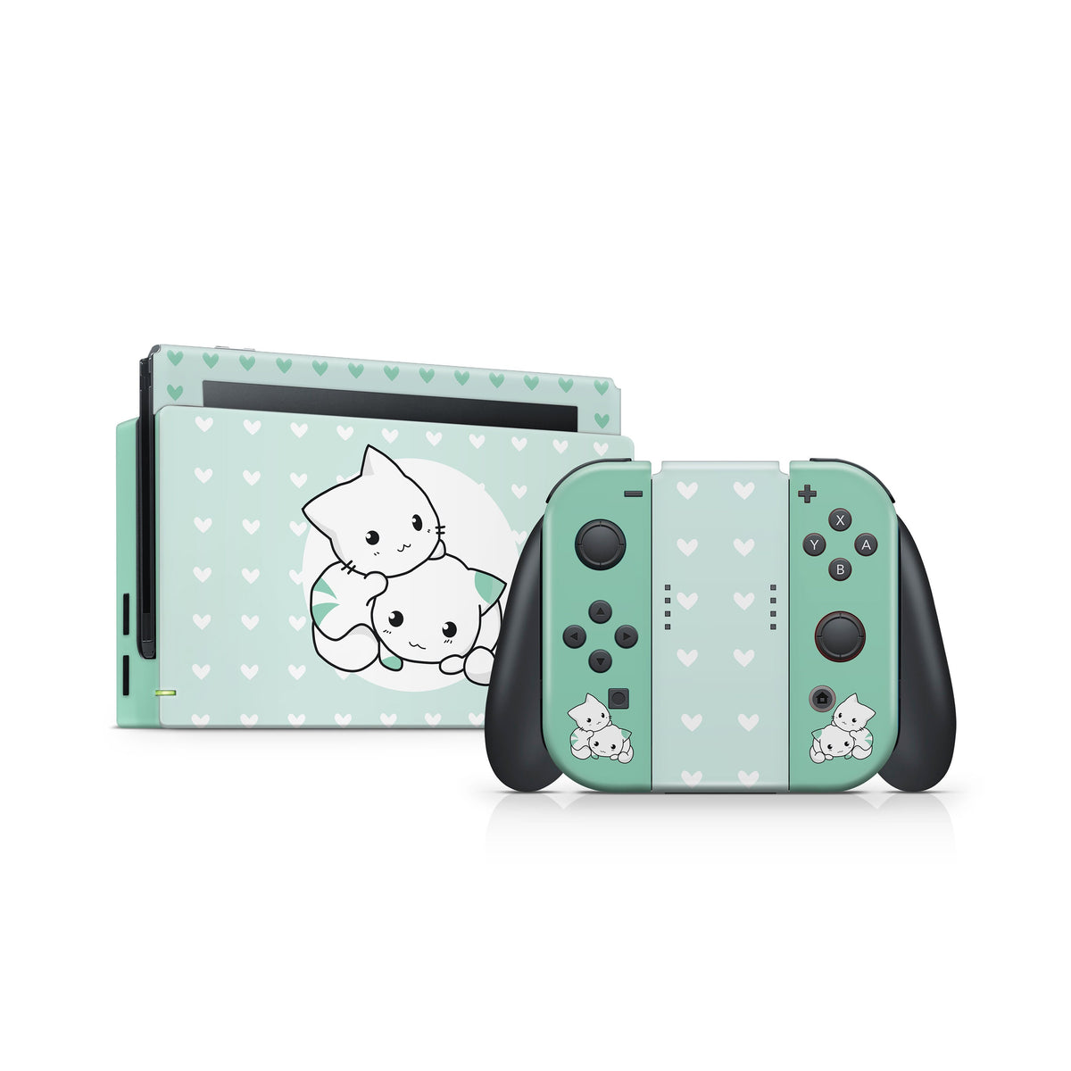 TACKY DESIGN Green Nintendo Switch Skin Wrap | Cute Cats 3M Vinyl Full Cover