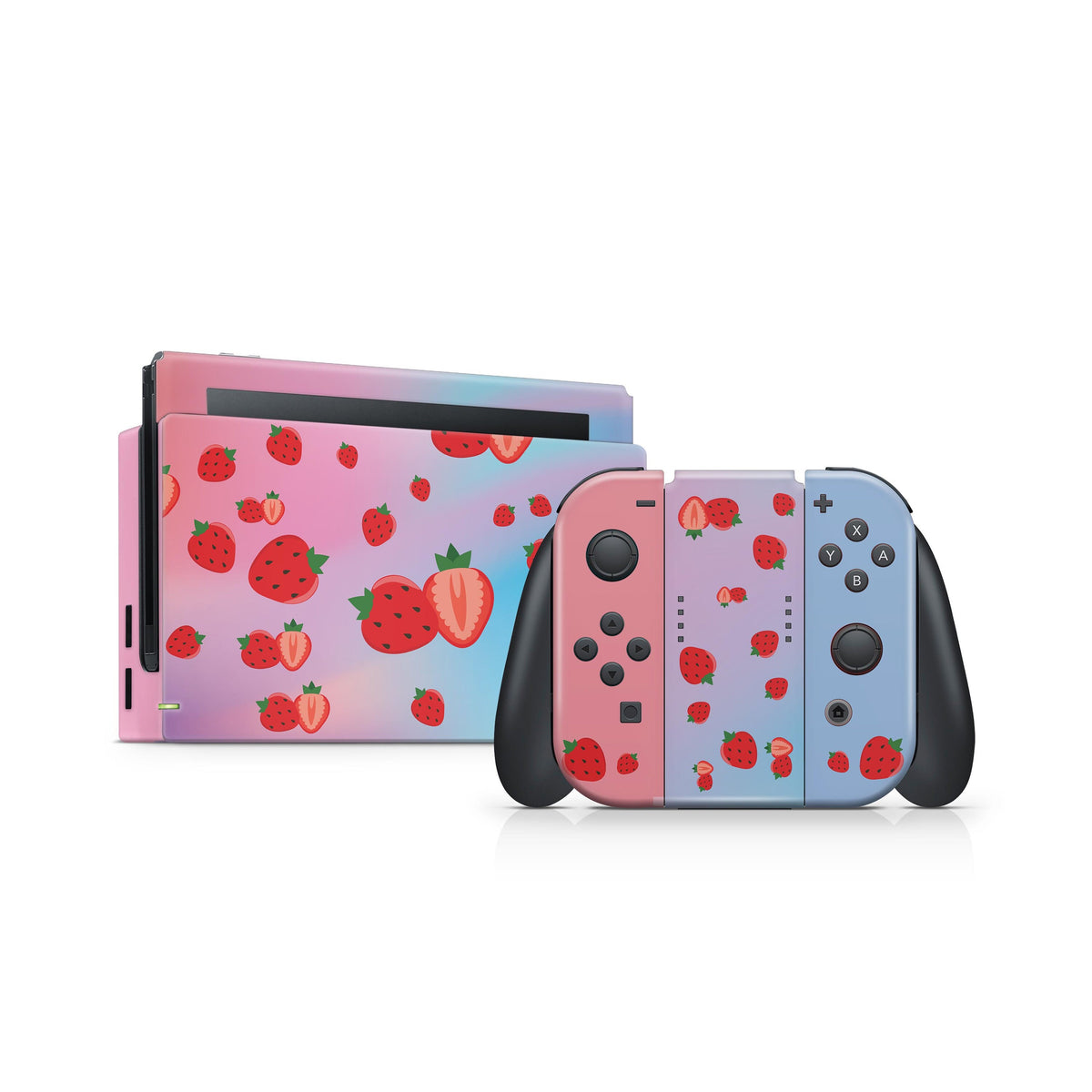 TACKY DESIGN Cute Strawberry Nintendo Switch Skin Wrap | Pink Blue 3M Vinyl Full Cover