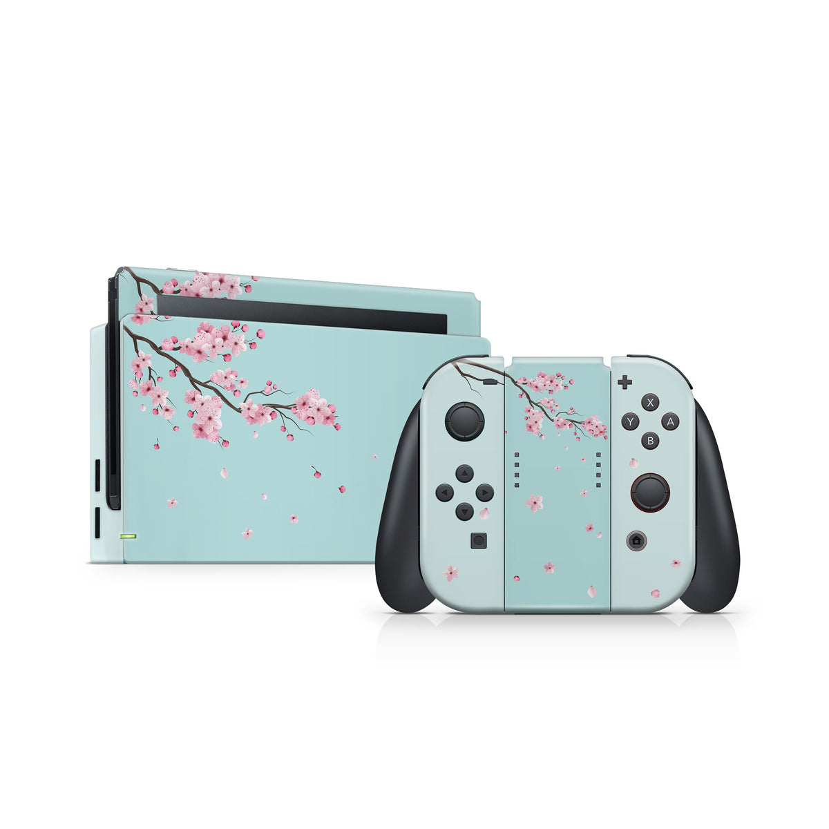 TACKY DESIGN Saura Cherry Blossoms Nintendo Switch Skin Wrap | Blue Floral 3M Vinyl Full Cover