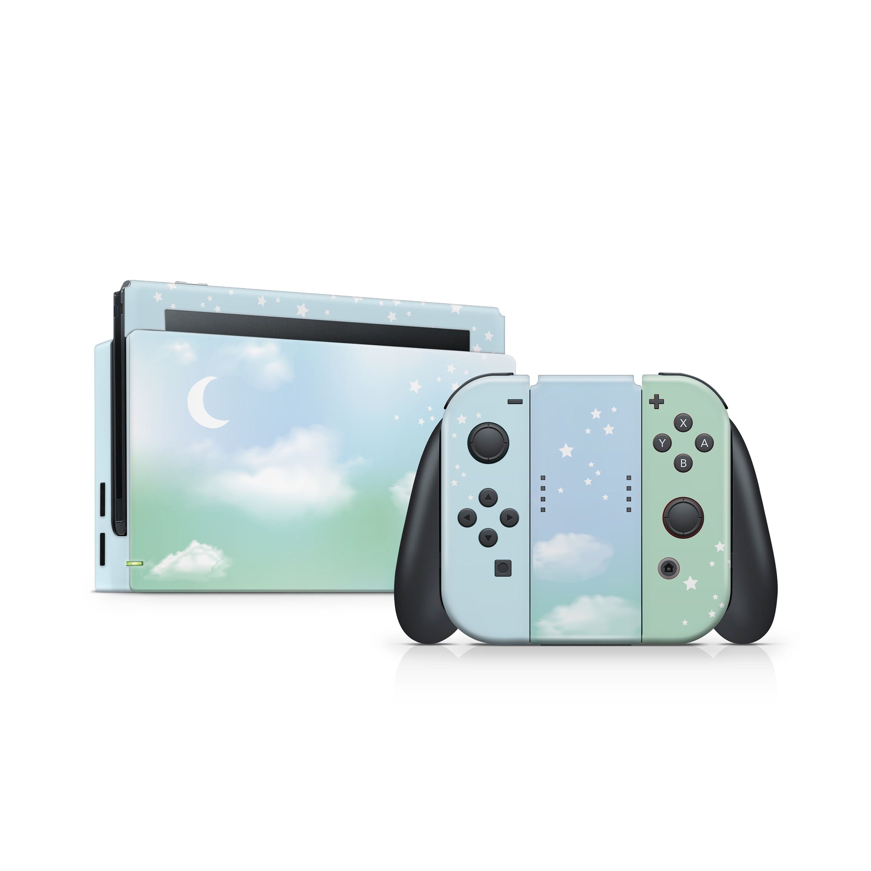 nintendo switches skin Clouds, Pastel Green Starry Sky switch skin Full wrap 3m