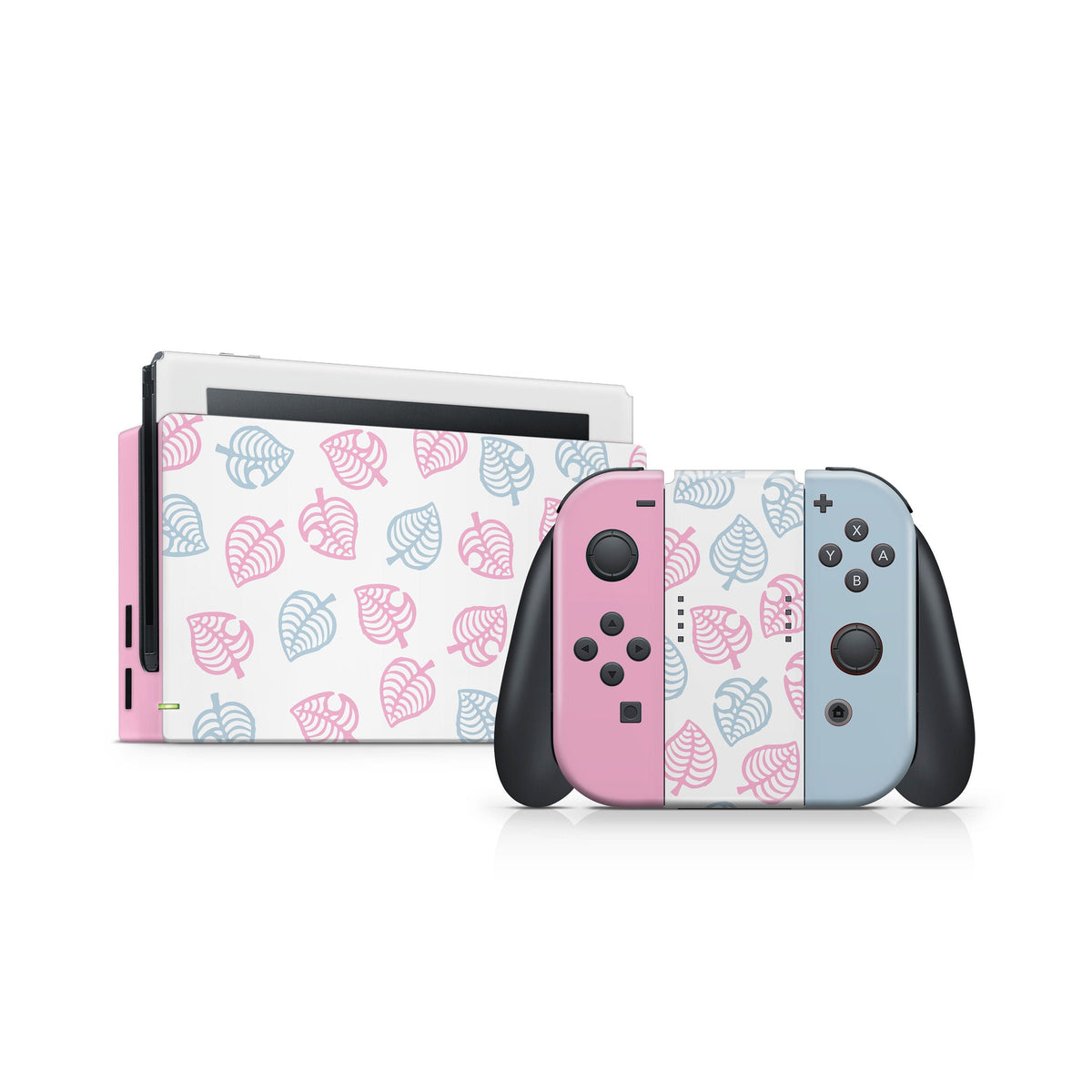 TACKY DESIGN Leaves Nintendo Switch Skin Wrap | Blue Leaf and Pink 3M Vinyl Full Cover