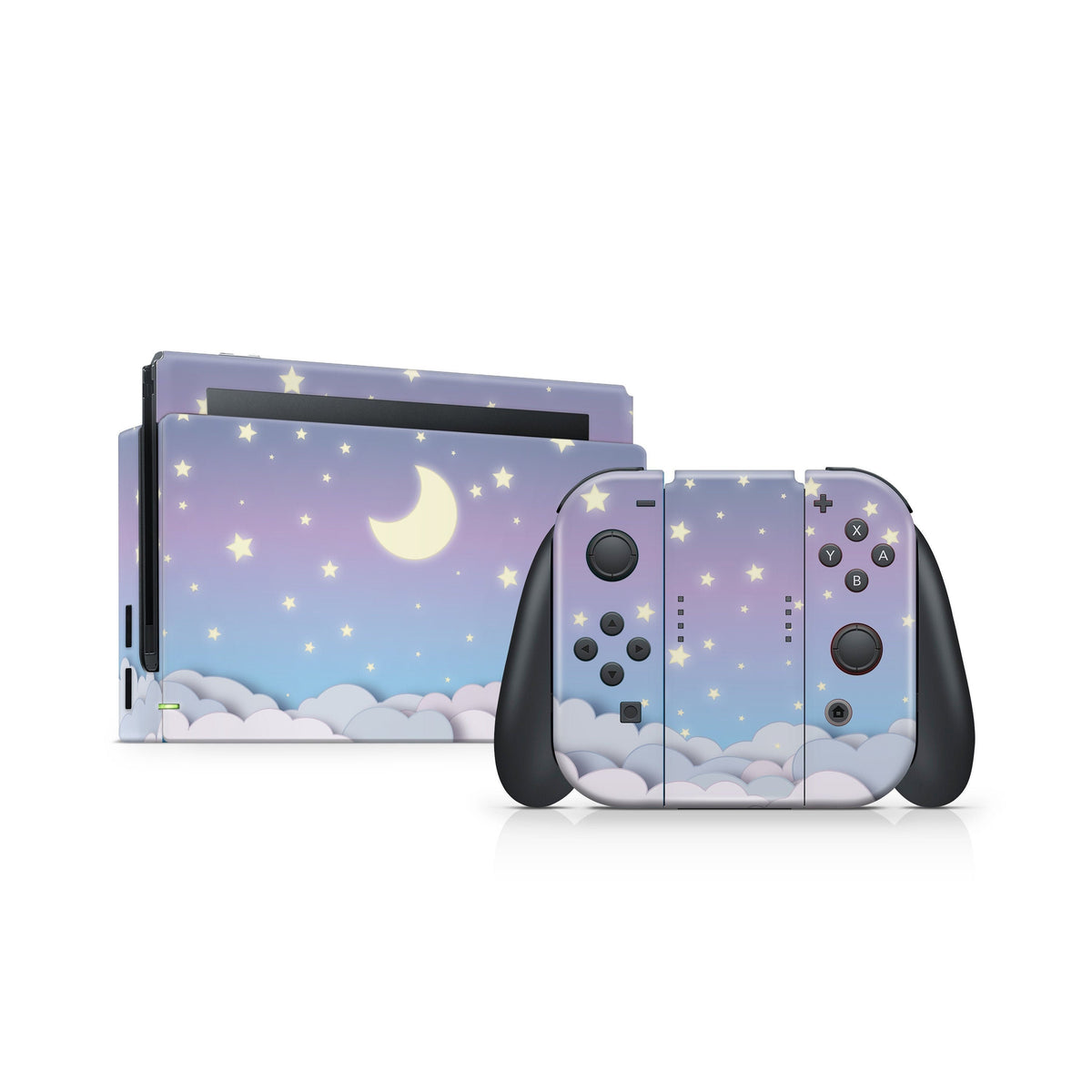 TACKY DESIGN Purple Clouds Nintendo Switch Skin Wrap | Blue Sky and Moon 3M Vinyl Full Cover