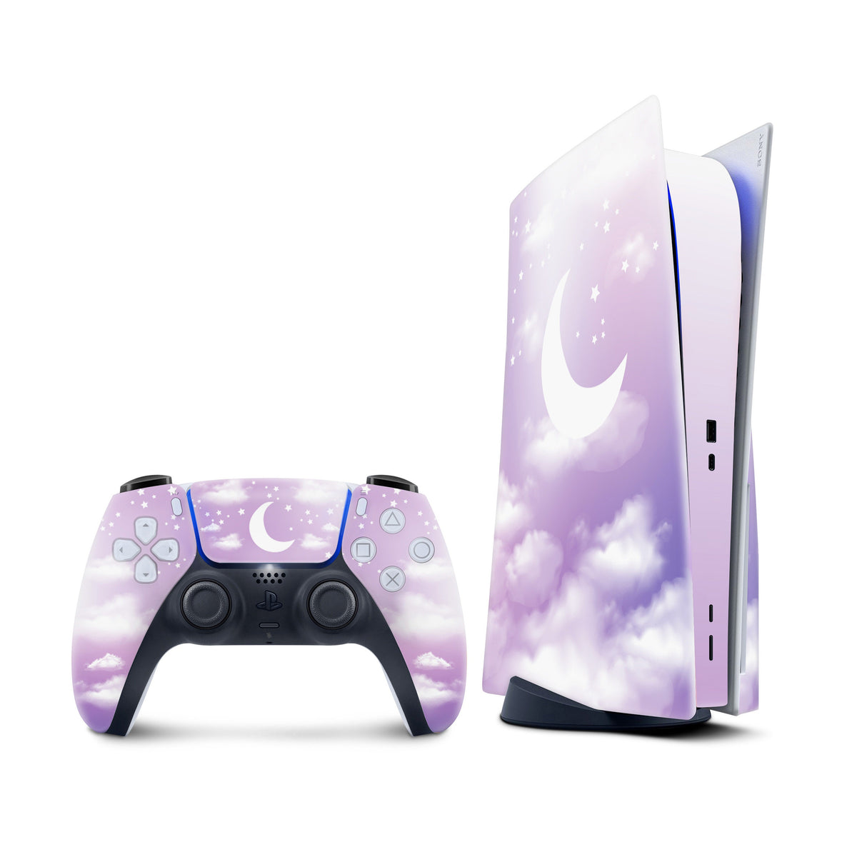 Ps5 skin Clouds, Sony Playstation 5 controller skin Moon, Purple Vinyl 3m stickers Full wrap cover