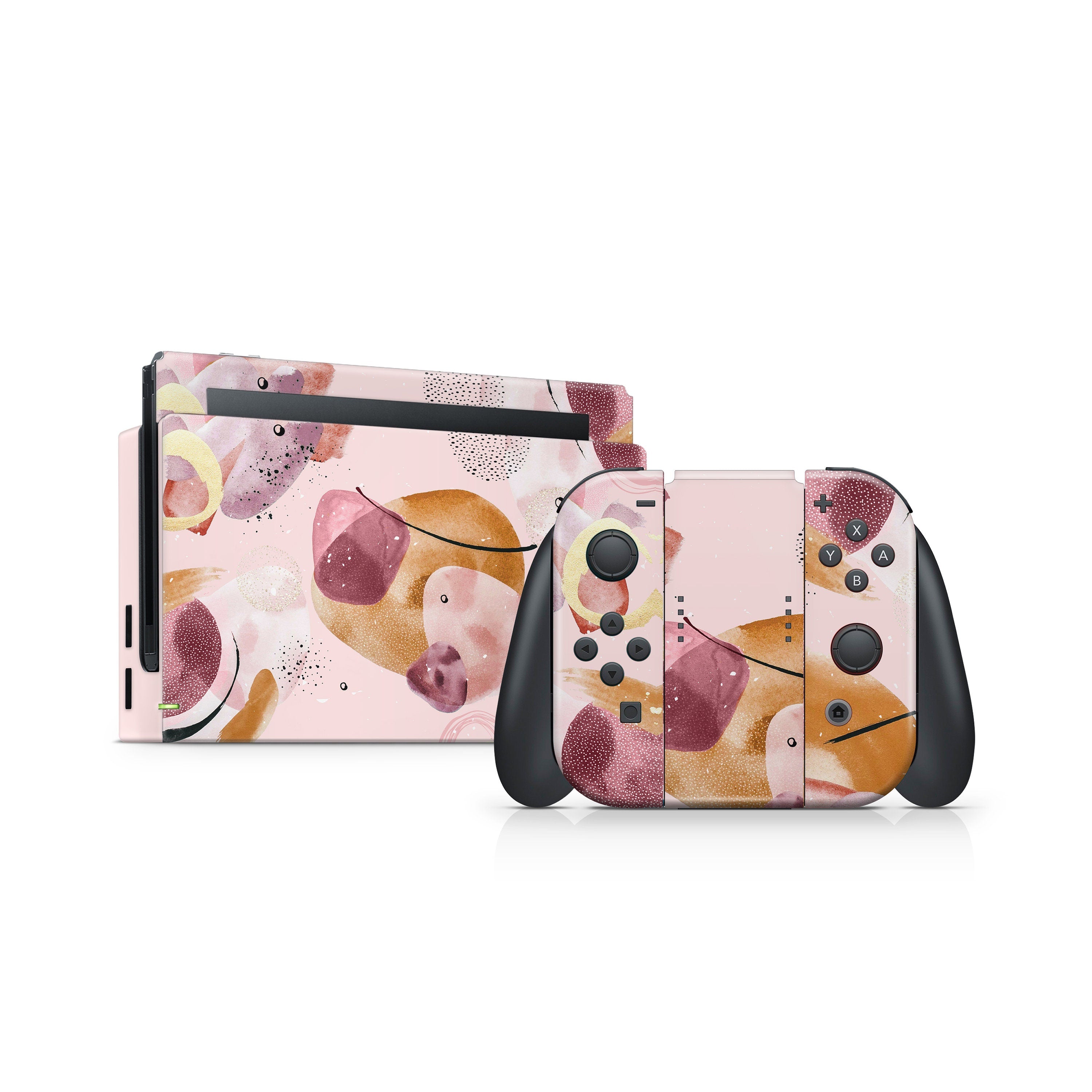 Paint Blotches Nintendo Switches skin, Pink switch skin Full wrap cover 3m