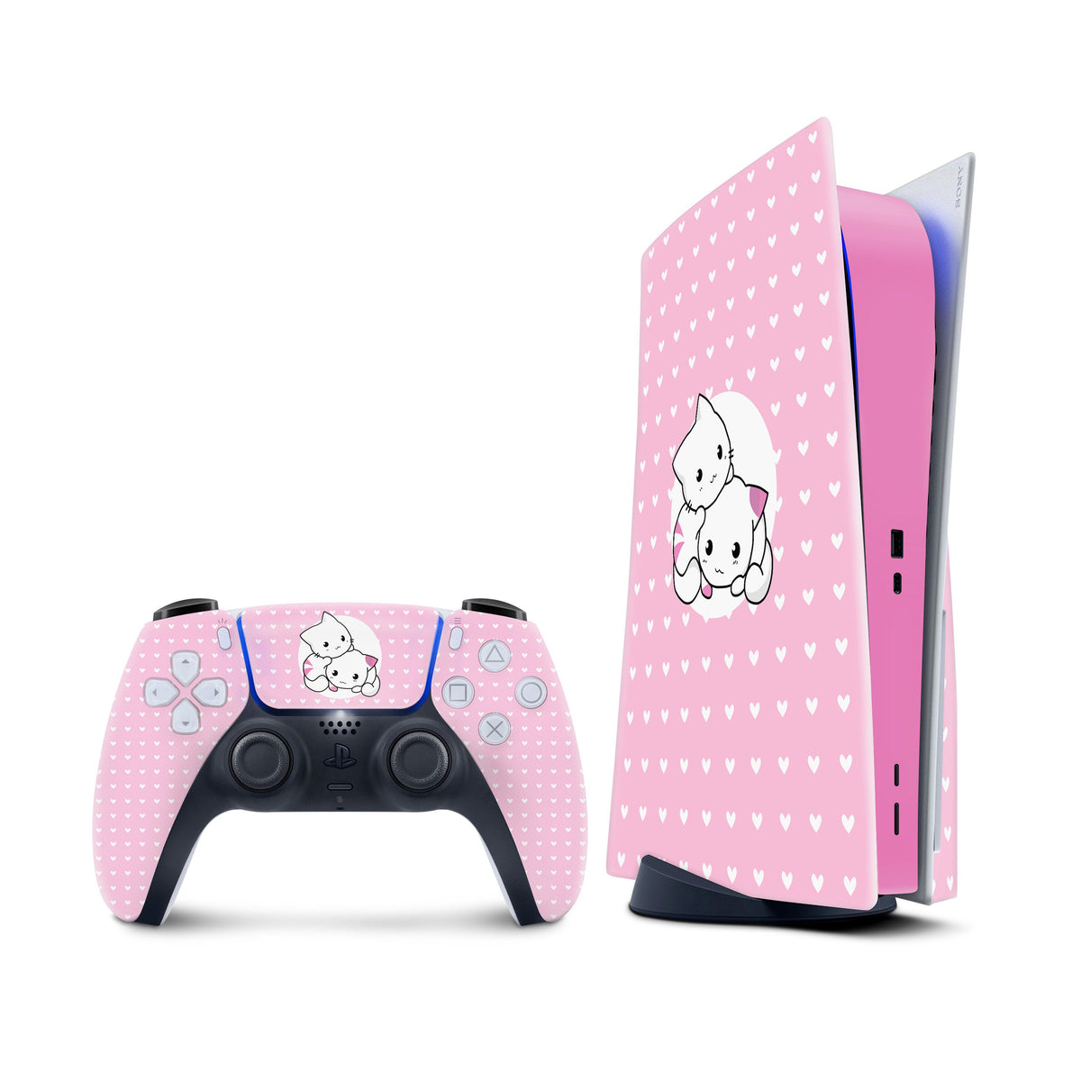 Pastel Pink Ps5 skin Cats, Playstation 5 controller skin Kawaii, Pink Vinyl 3m stickers Full wrap cover