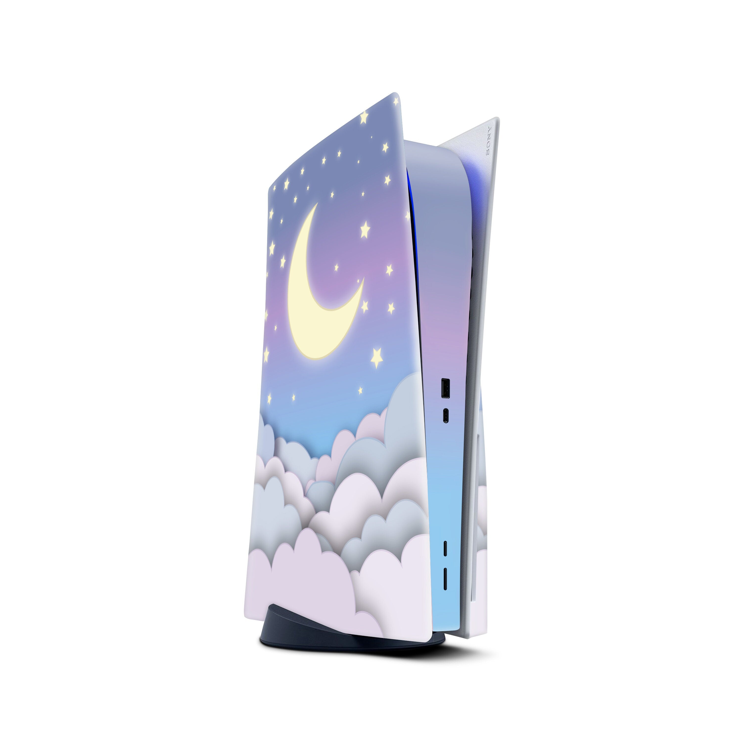 Purple Ps5 skin Clouds, Sony Playstation 5 controller skin Moon, Vinyl 3m stickers Full wrap cover