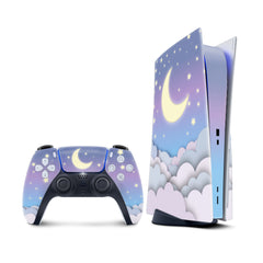 Purple Ps5 skin Clouds, Sony Playstation 5 controller skin Moon, Vinyl 3m stickers Full wrap cover