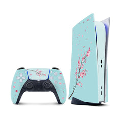 pastel Ps5 skin Sakura, Playstation 5 controller skin Blossom, Blue Vinyl 3m stickers Full wrap cover