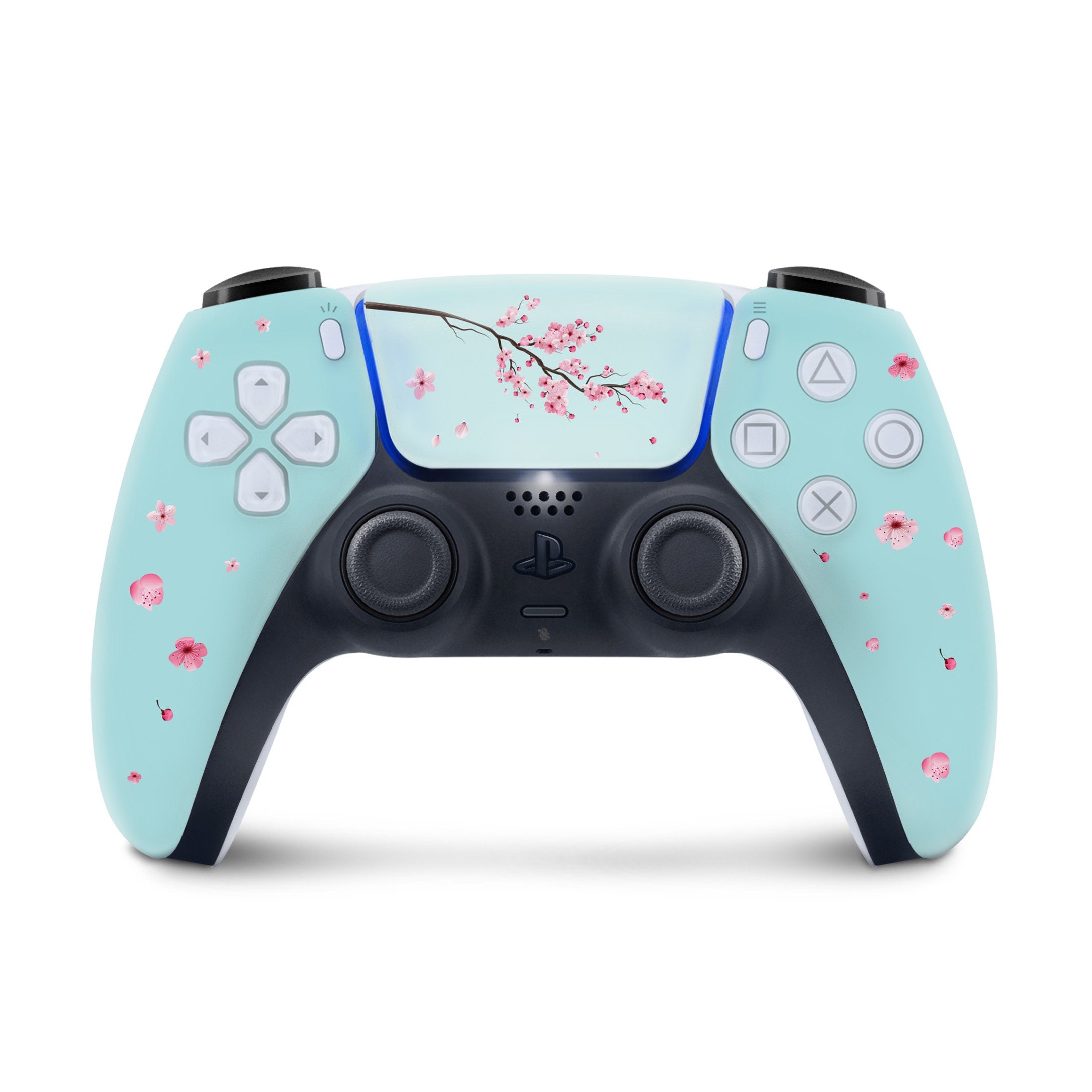 pastel Ps5 skin Sakura, Playstation 5 controller skin Blossom, Blue Vinyl 3m stickers Full wrap cover