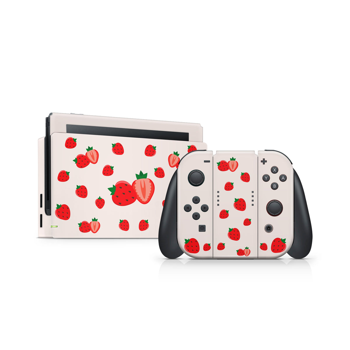 TACKY DESIGN Cute Strawberry Nintendo Switch Skin Wrap | Irish Cream 3M Vinyl Cover