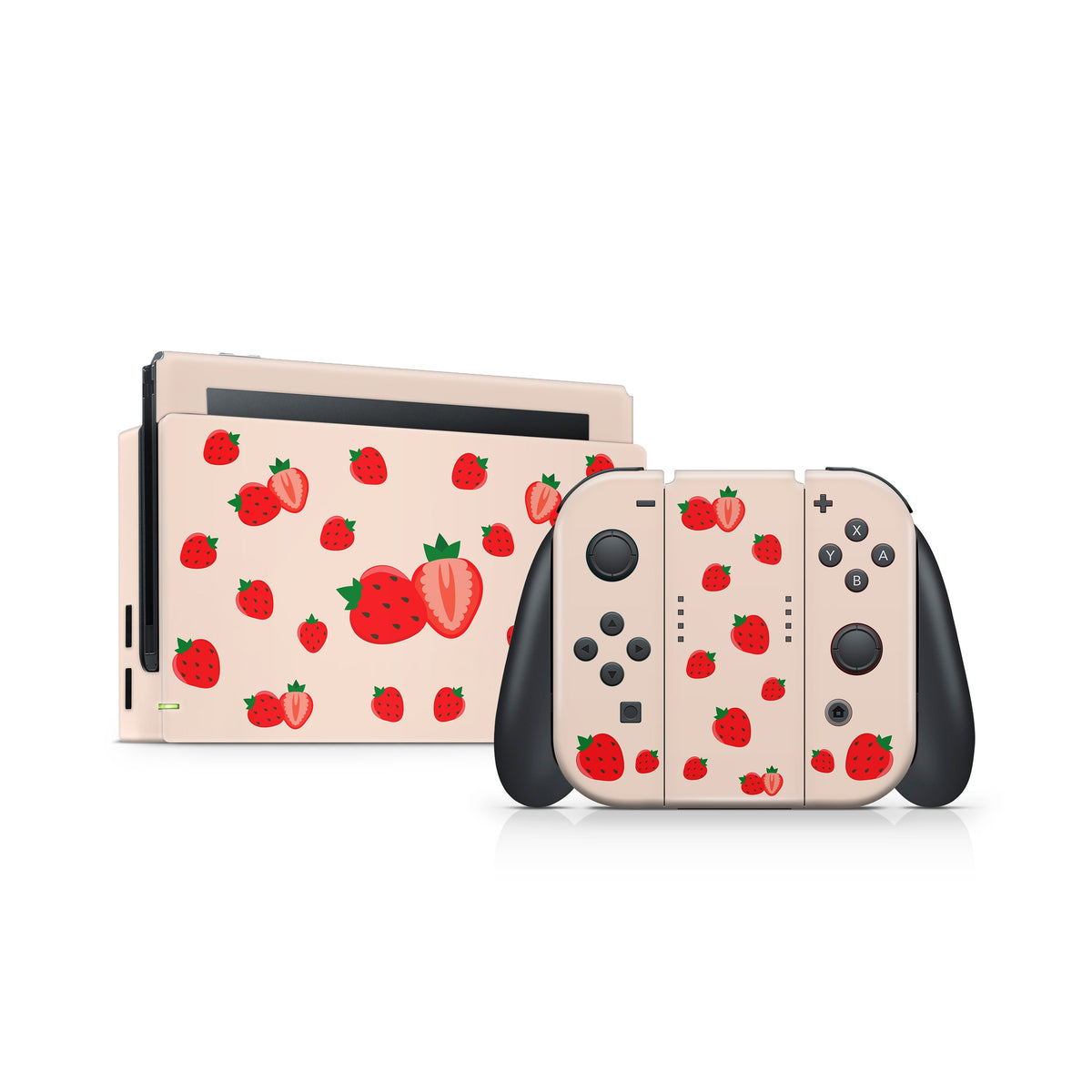 TACKY DESIGN Cute Strawberry Nintendo Switch Skin Wrap | Cream 3M Vinyl Cover