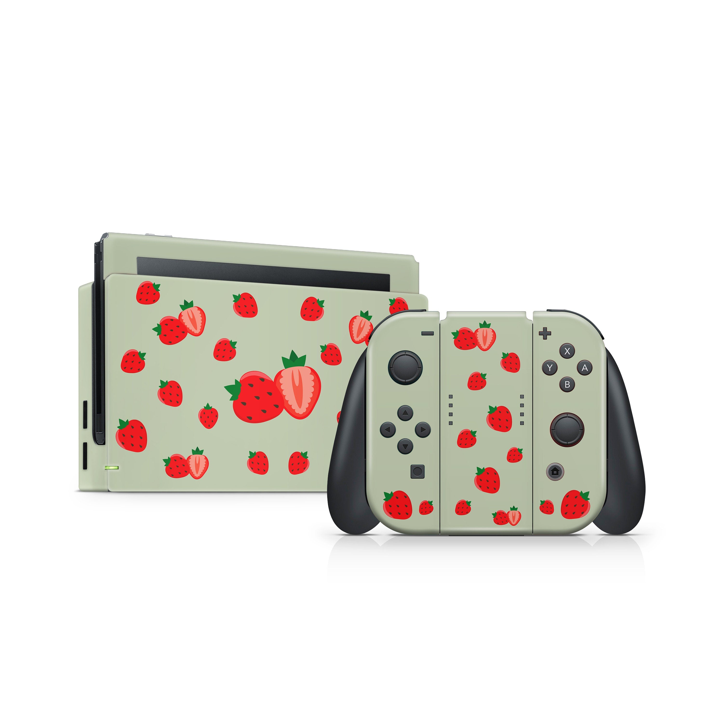 Green nintendo switches skin, Cute strawberry switch skin Full cover decal 3m