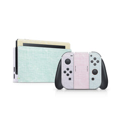 Retro Pastel nintendo switches skin ,Fabric texture Colorwave switch skin Blue, Pink, & YELLOW Color Blocking skin Full cover 3m