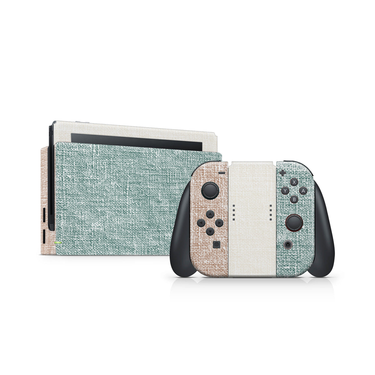 Retro Pastel nintendo switches skin ,Fabric texture Colorwave switch skin Green & brown Color Blocking skin Full cover 3m