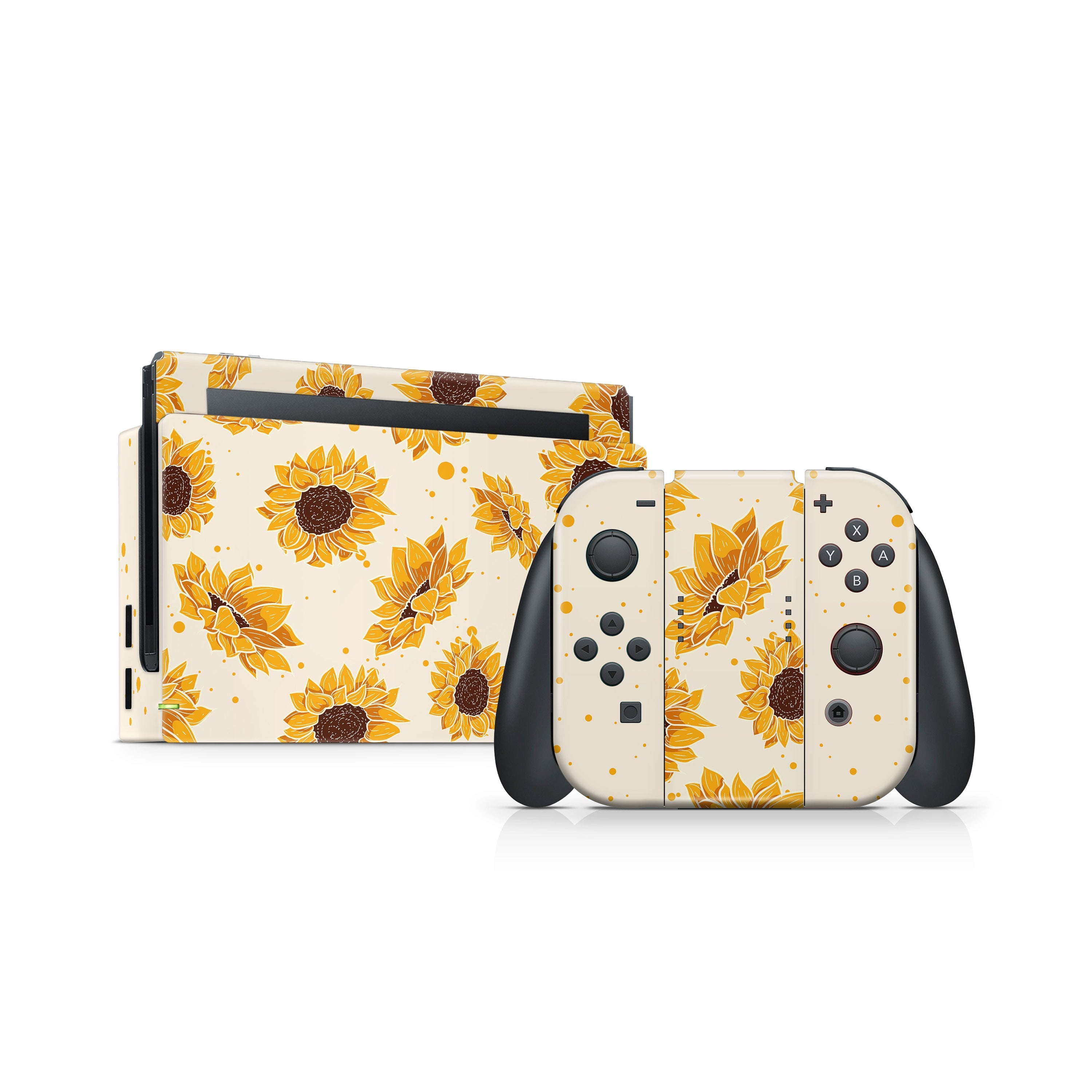 Yellow Sunflower nintendo switches skin, Flowers switch skin pink Premium vinyl 3m Decal sticker Full wrap cover