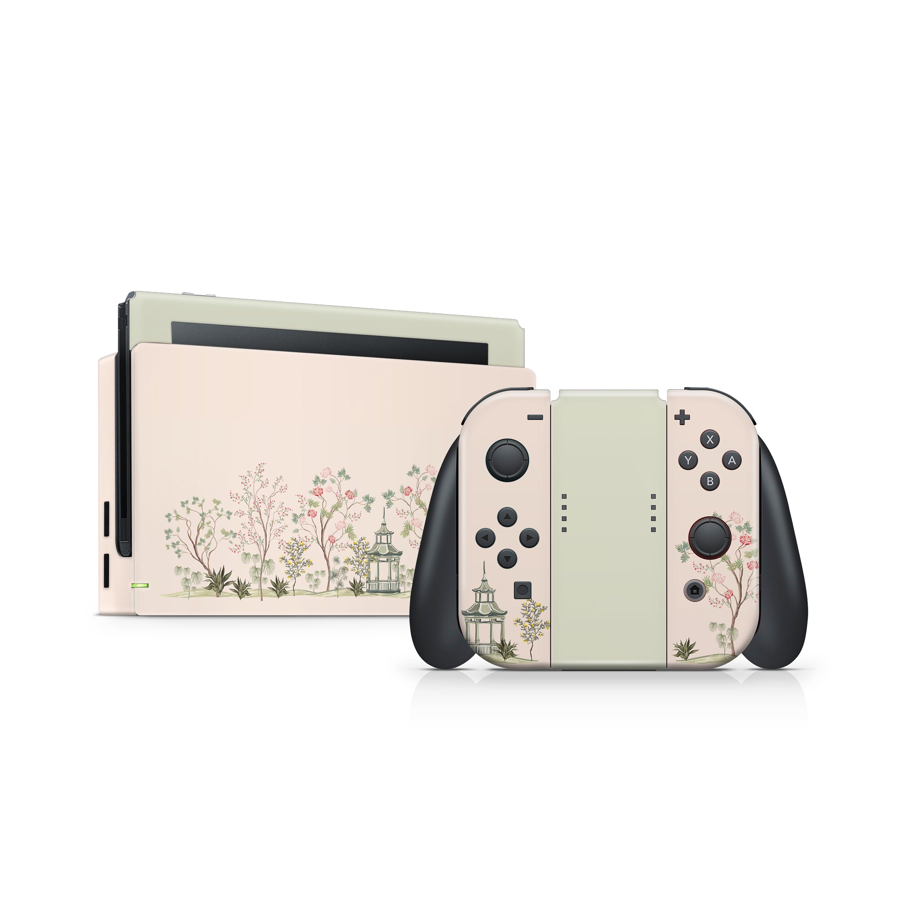 Nintendo switches skin Green & CREAM , japanese Sakura switch skin Cherry Blossom Full cover 3m