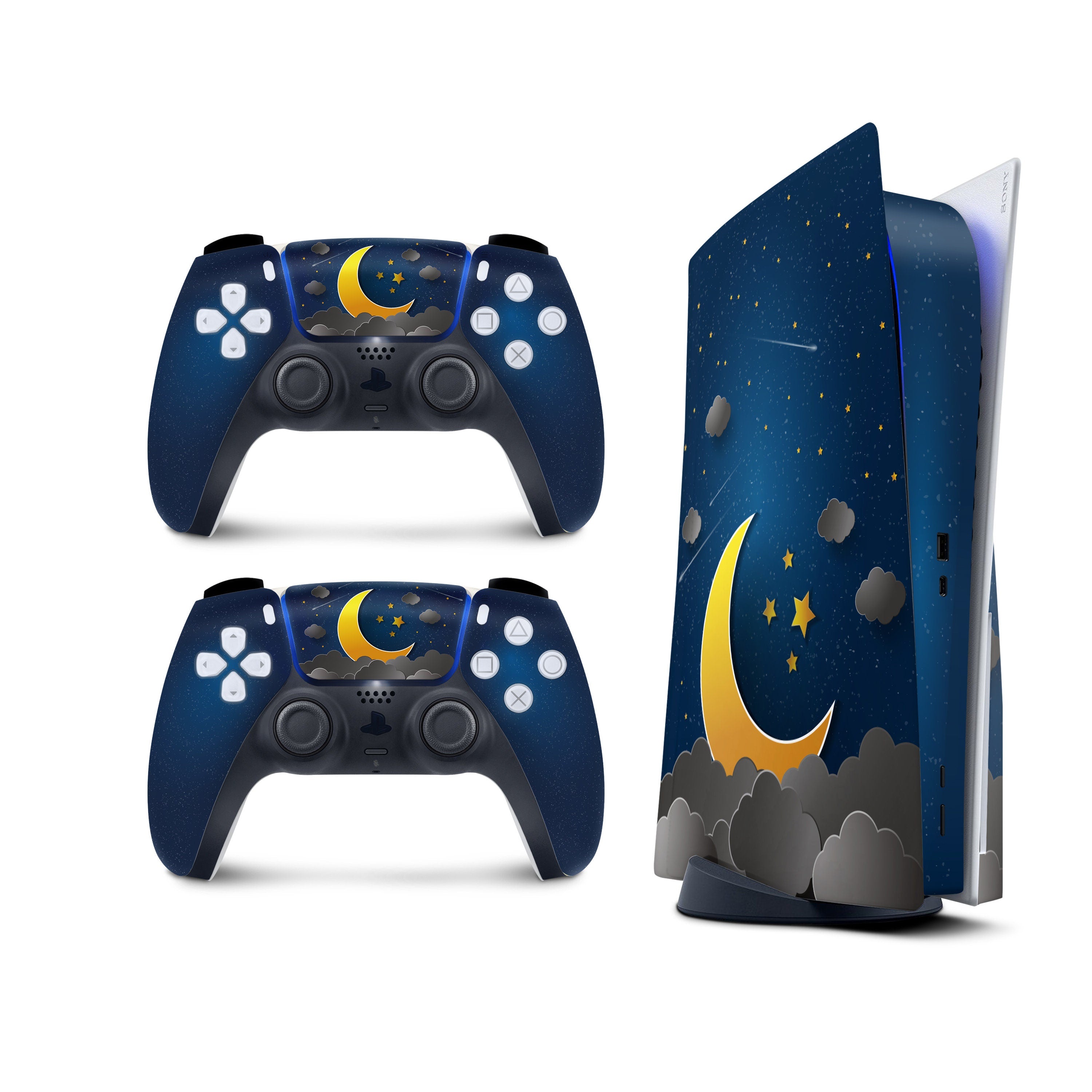 Blue Ps5 skin moon, Playstation 5 controller skin clouds, Vinyl 3m stickers Full wrap cover