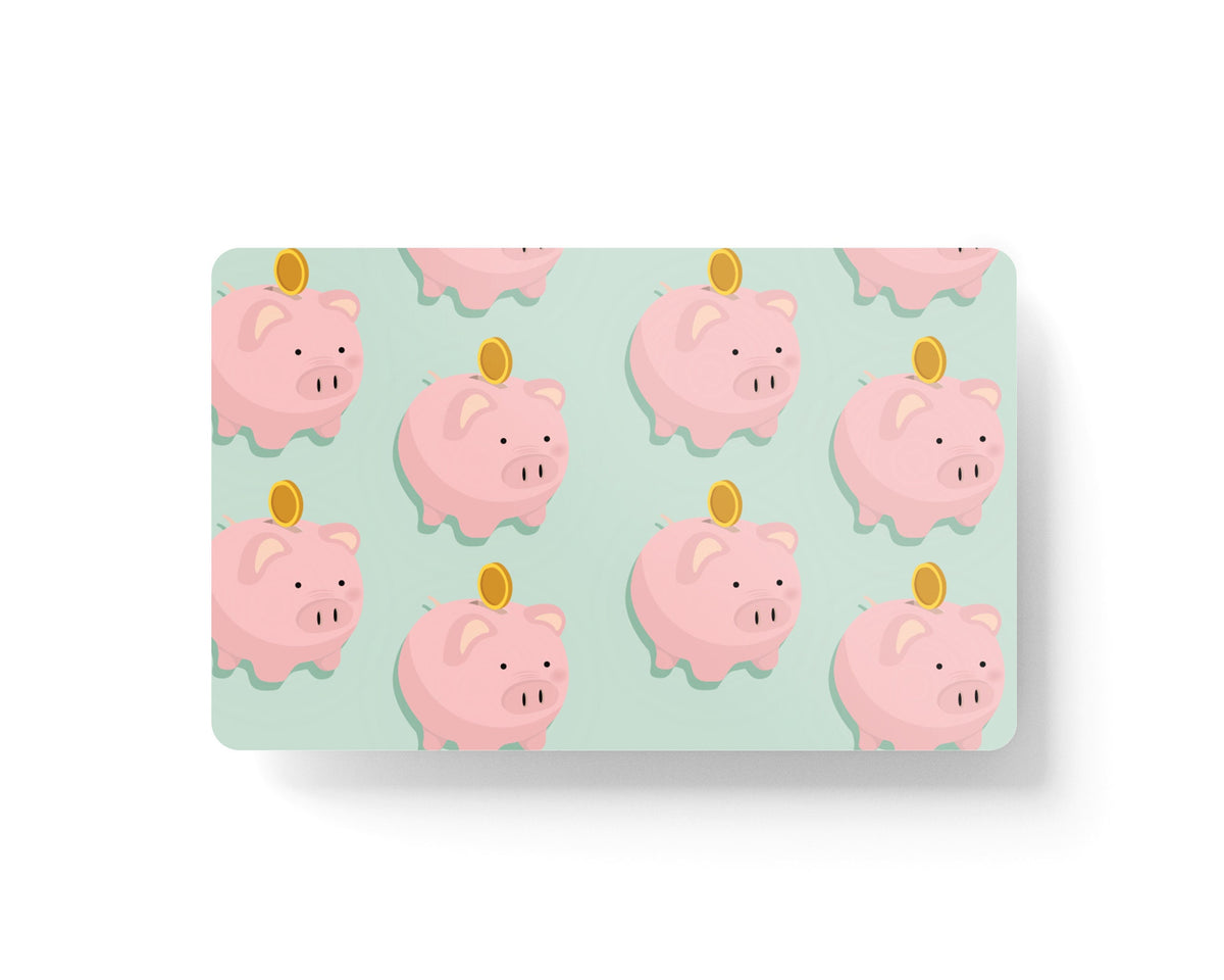 4PCS Credit Card Skin Piggy Bank, Includes 4 variations for Debit Card Stickers 3M Vinyl Waterproof, Bubble-Free Installation,