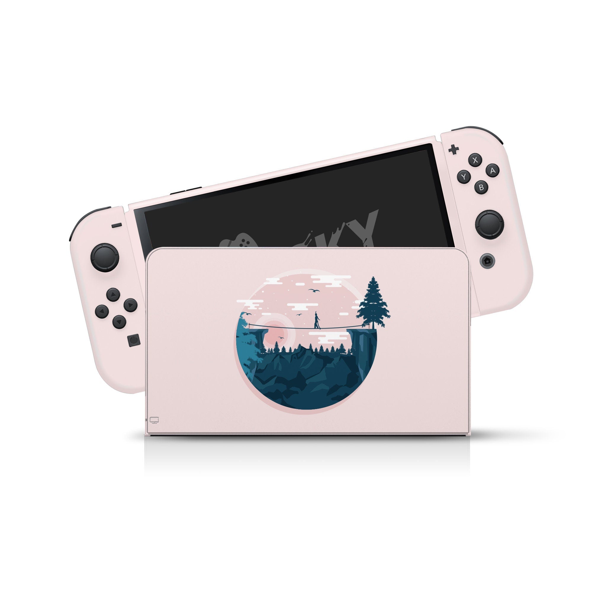 Nintendo switches oled skin Mountains, Pastel Pink switch Tightrope oled skin Full wrap 3m