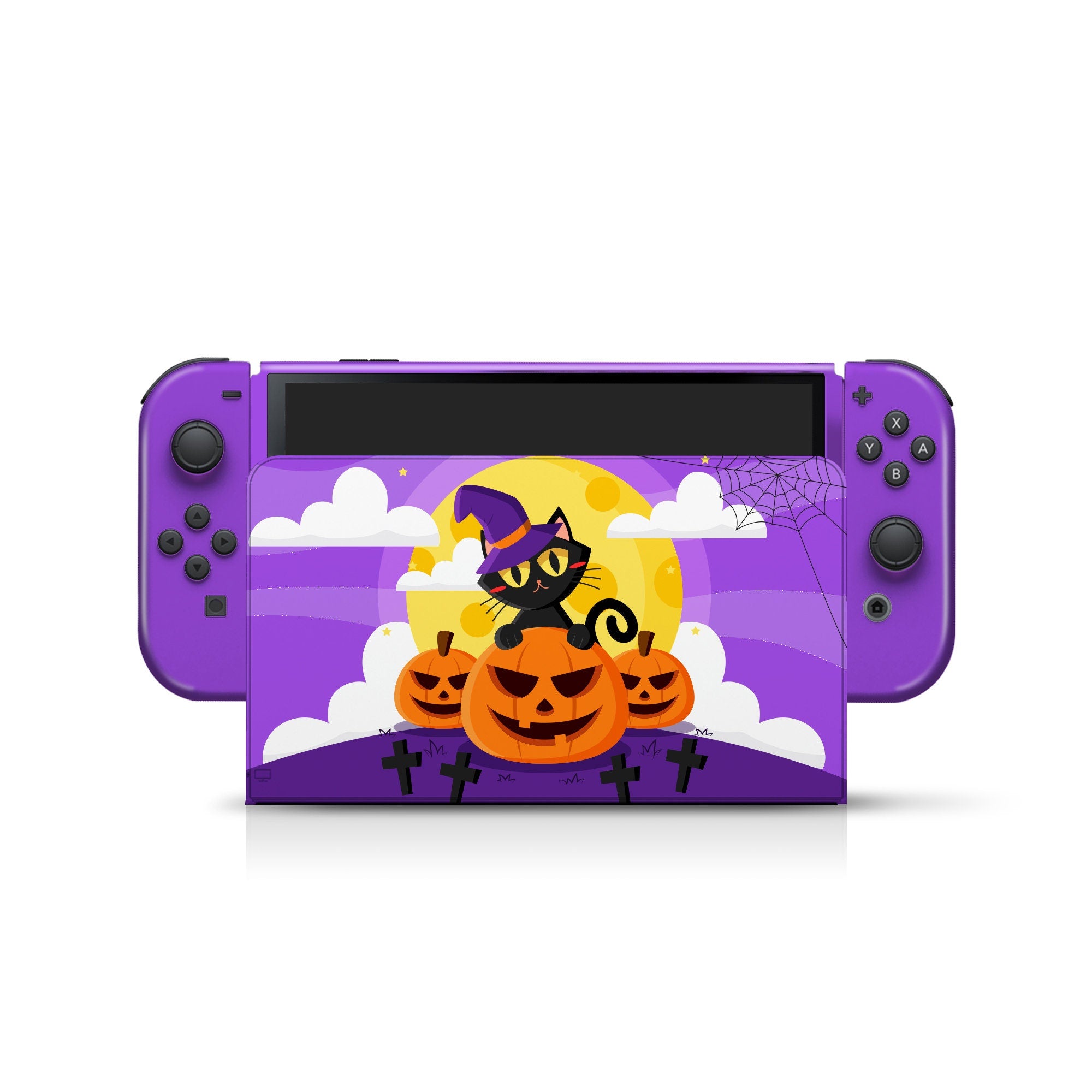 Spooky Pumpkin Nintendo Switches oled skin Halloween , Purple Kawaii switch oled skin Full wrap cover decal vinyl 3m stickers