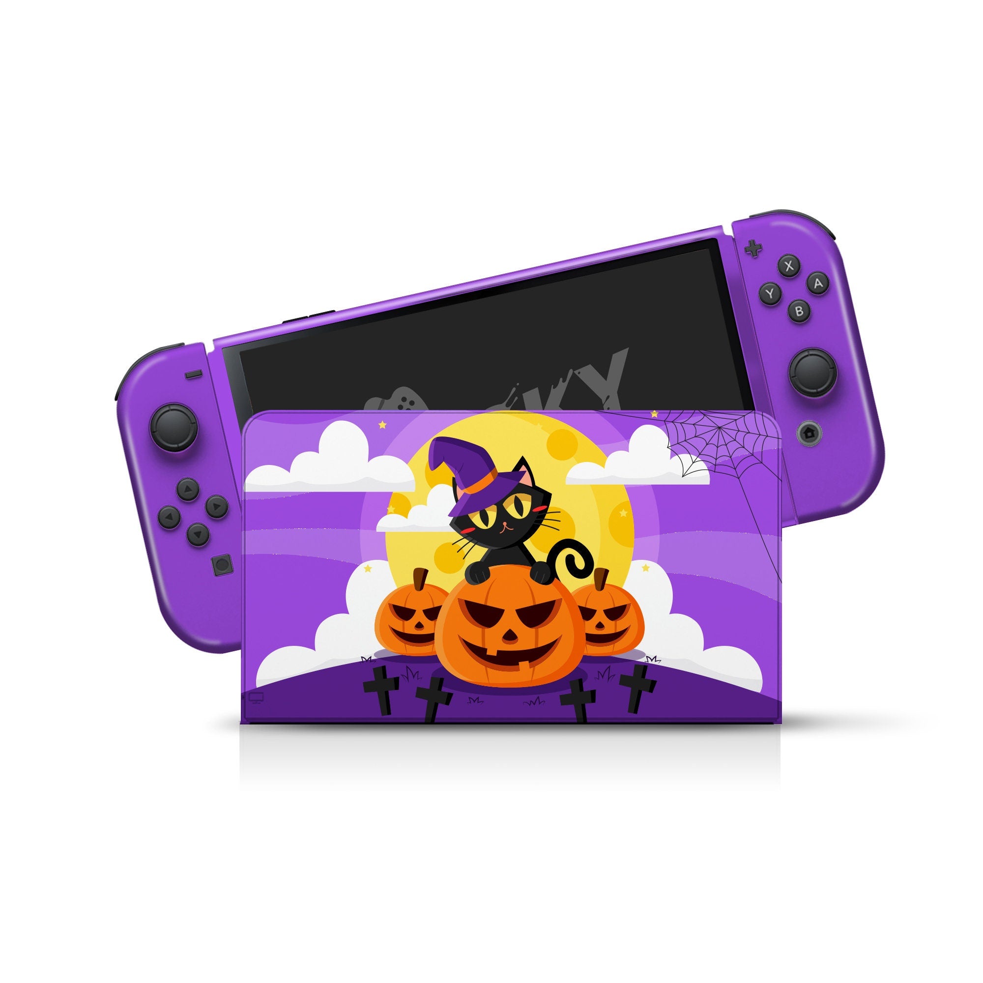 Spooky Pumpkin Nintendo Switches oled skin Halloween , Purple Kawaii switch oled skin Full wrap cover decal vinyl 3m stickers