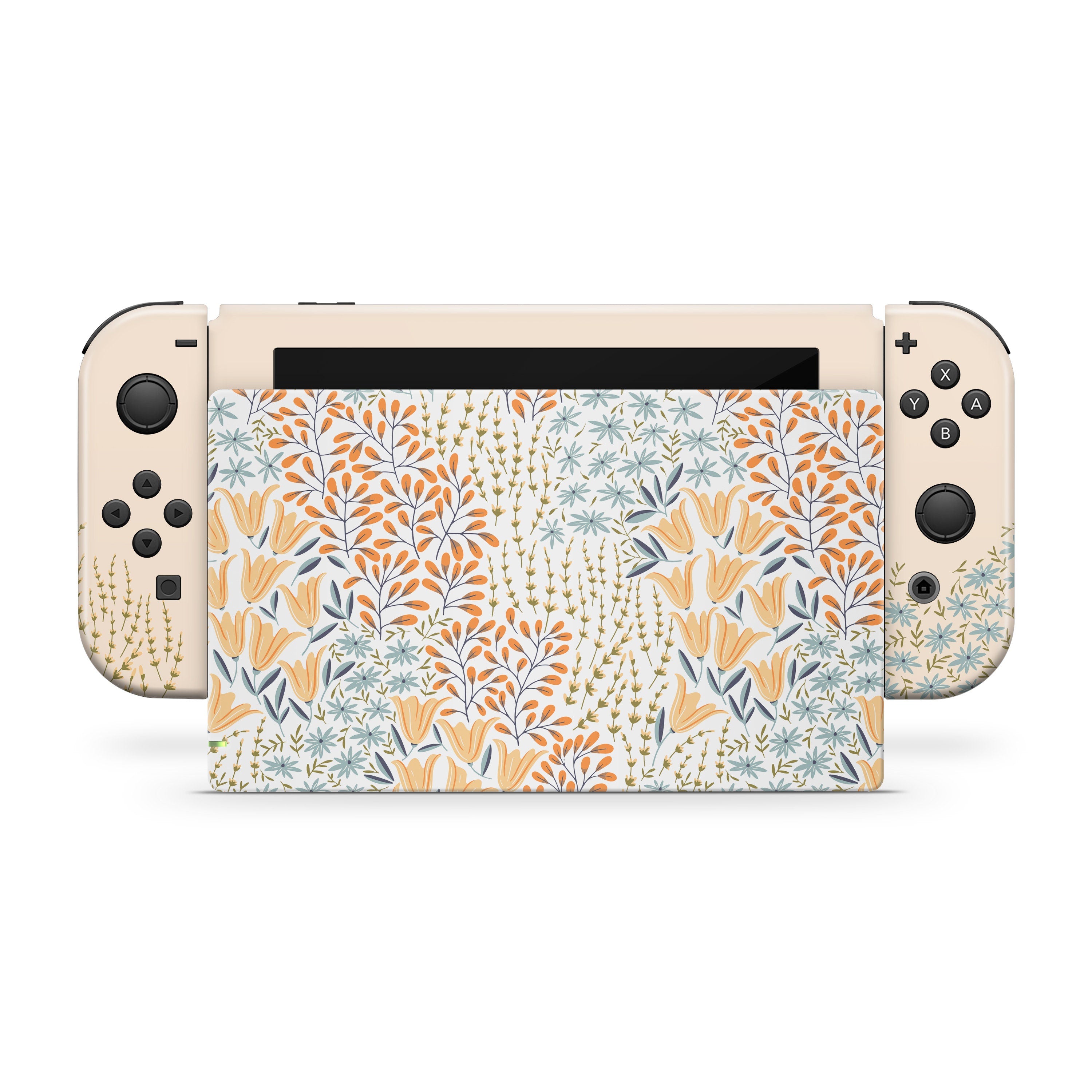 Nintendo Switches skin Colorful Flowers, Beige switch skin Cute Full cover 3m