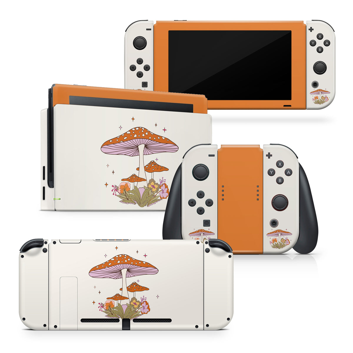 Nintendo Switches skin Mushroom, Orange Color switch skin Cute Full cover 3m