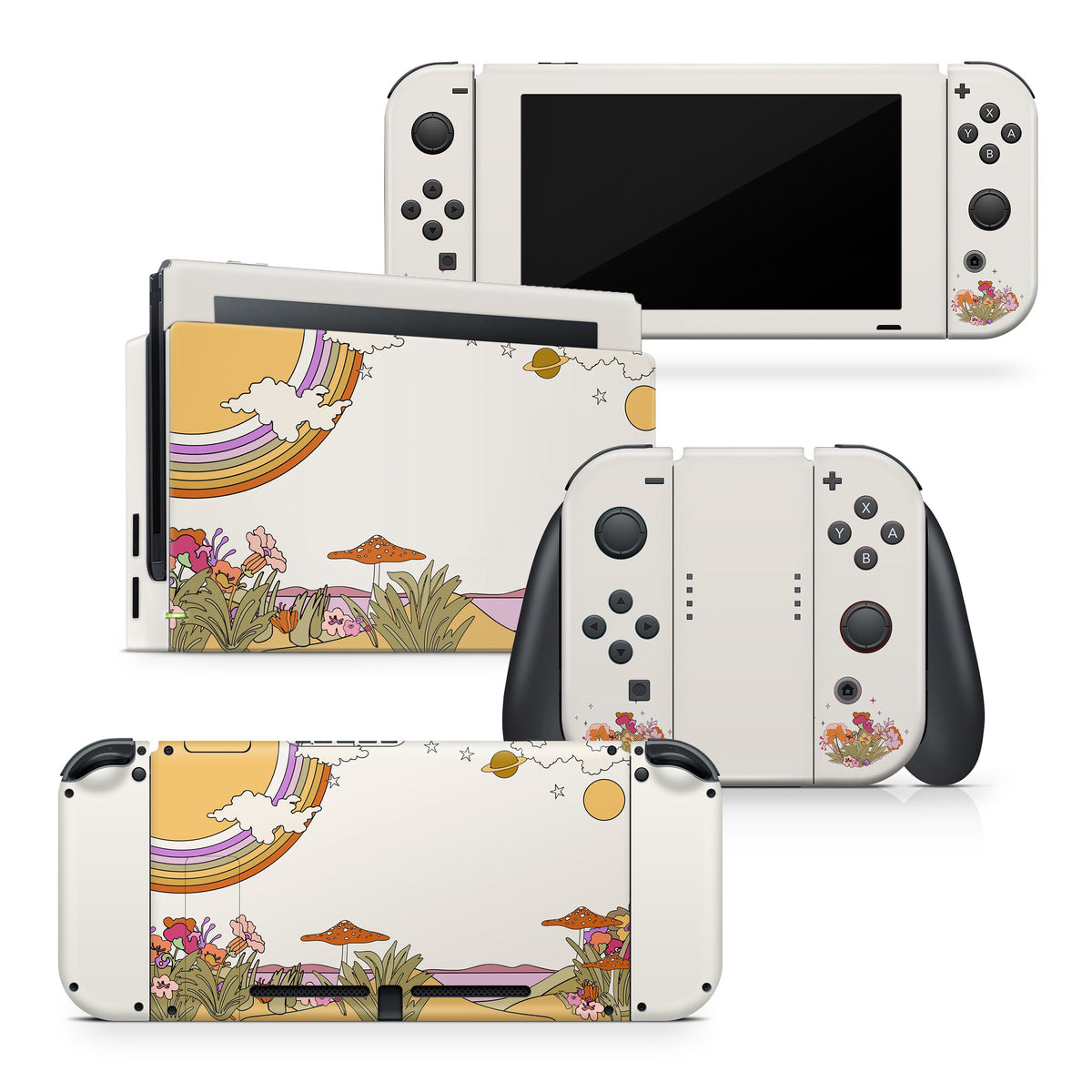 Nintendo switches skin 70's Retro, Mushroom Switch skin Kawaii cute Rainbow skin Premium Vinyl 3M Decal Stickers Full Cover