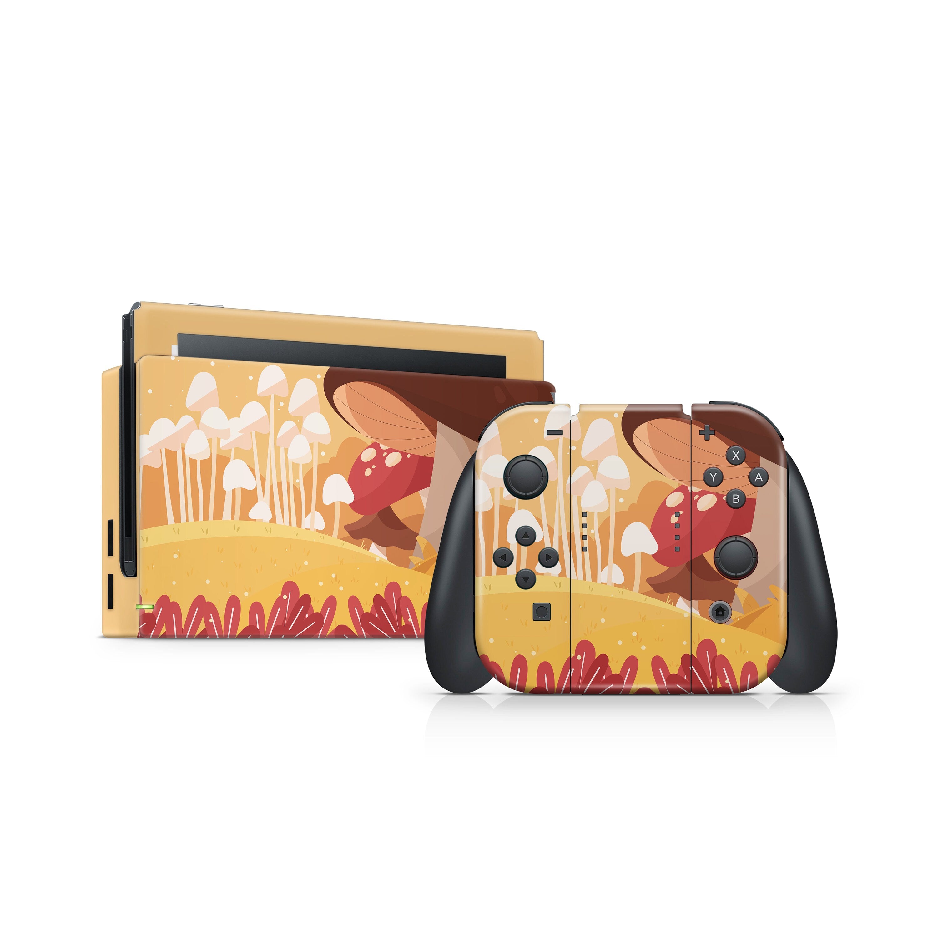 Nintendo switches Mushroom, Orange Flowers switch skin Full cover decal vinyl 3m stickers