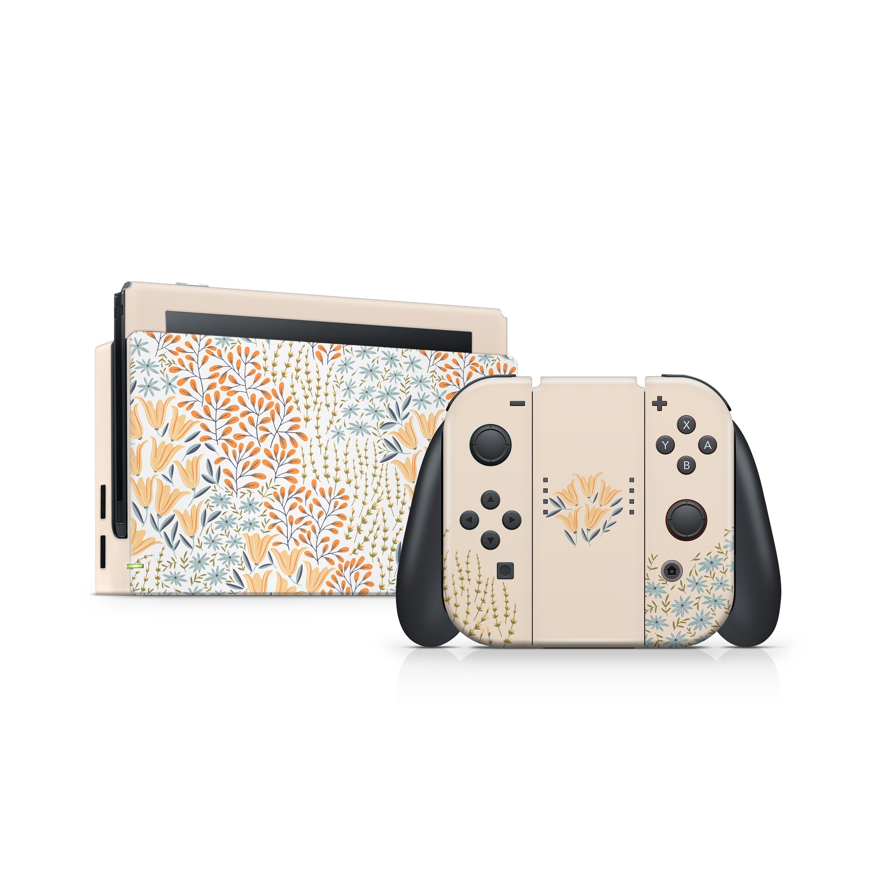 Nintendo Switches skin Colorful Flowers, Beige switch skin Cute Full cover 3m