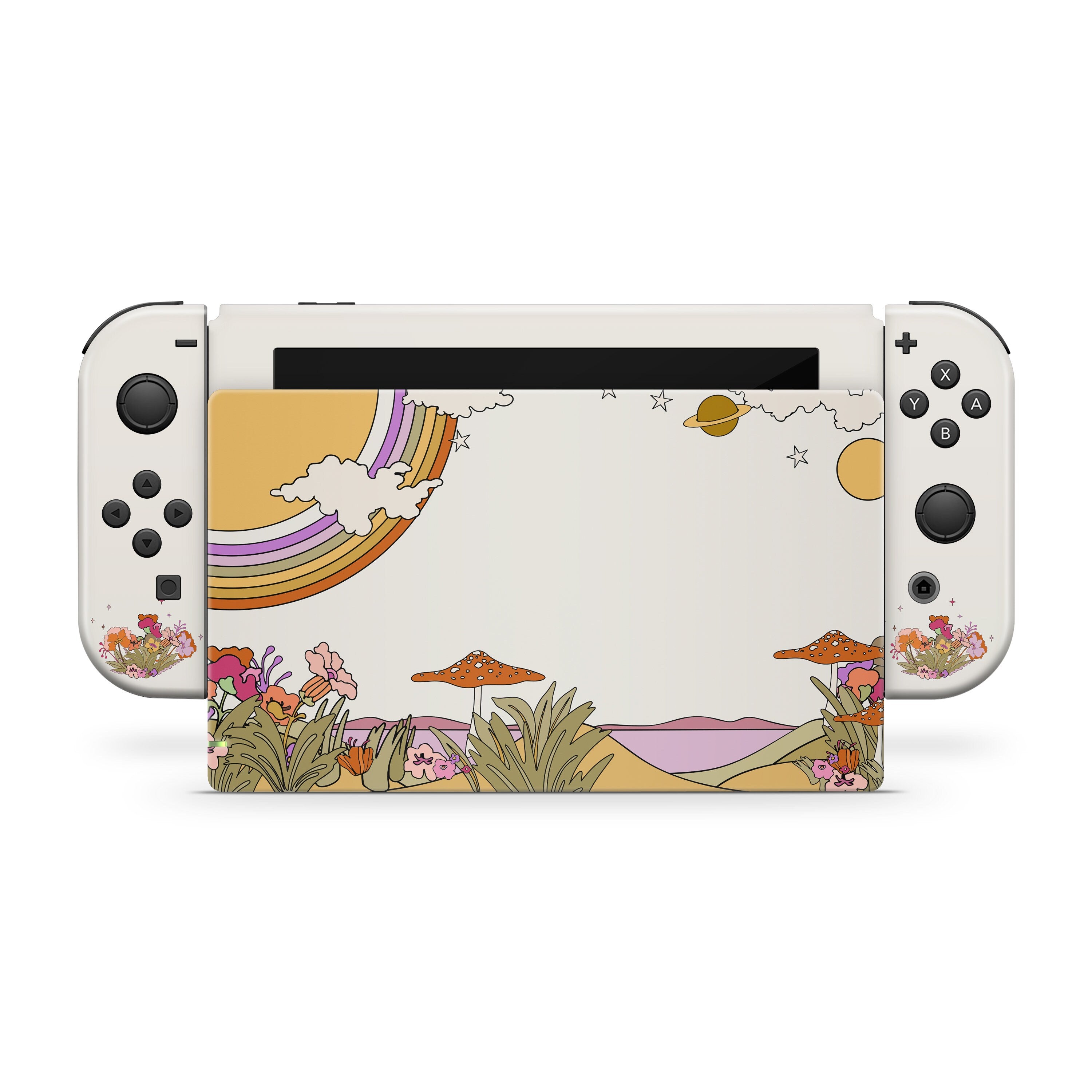 Nintendo switches skin 70's Retro, Mushroom Switch skin Kawaii cute Rainbow skin Premium Vinyl 3M Decal Stickers Full Cover